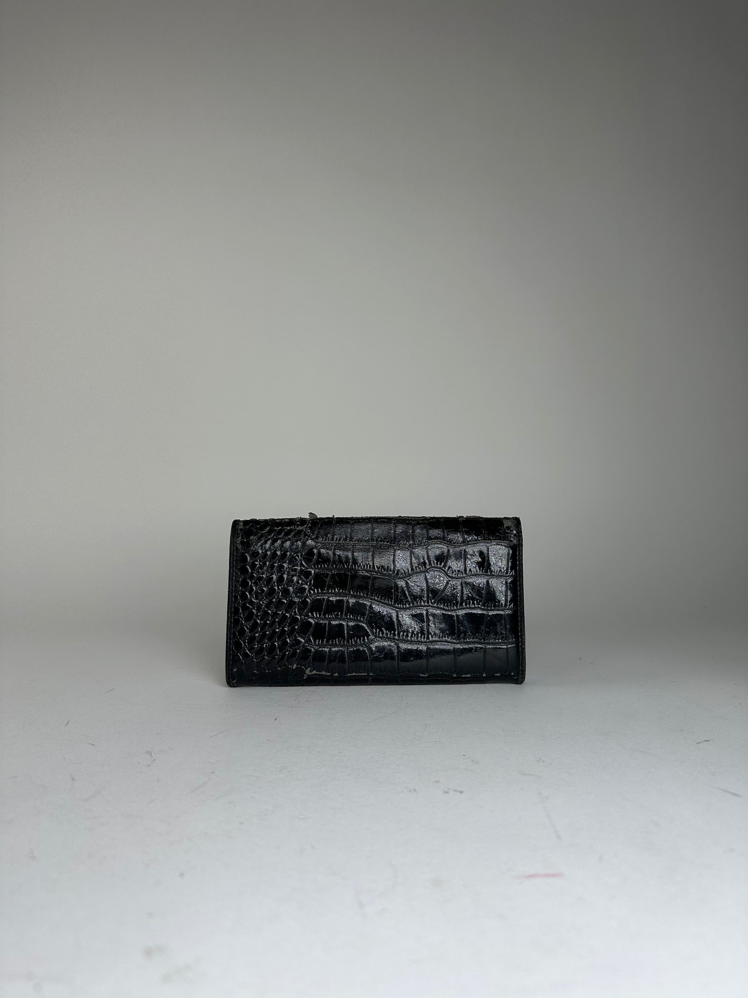 Vivienne Westwood Vintage Orb Long Wallet Black Croc-Embossed Patent Leather Size ONE SIZE - 8 Thumbnail