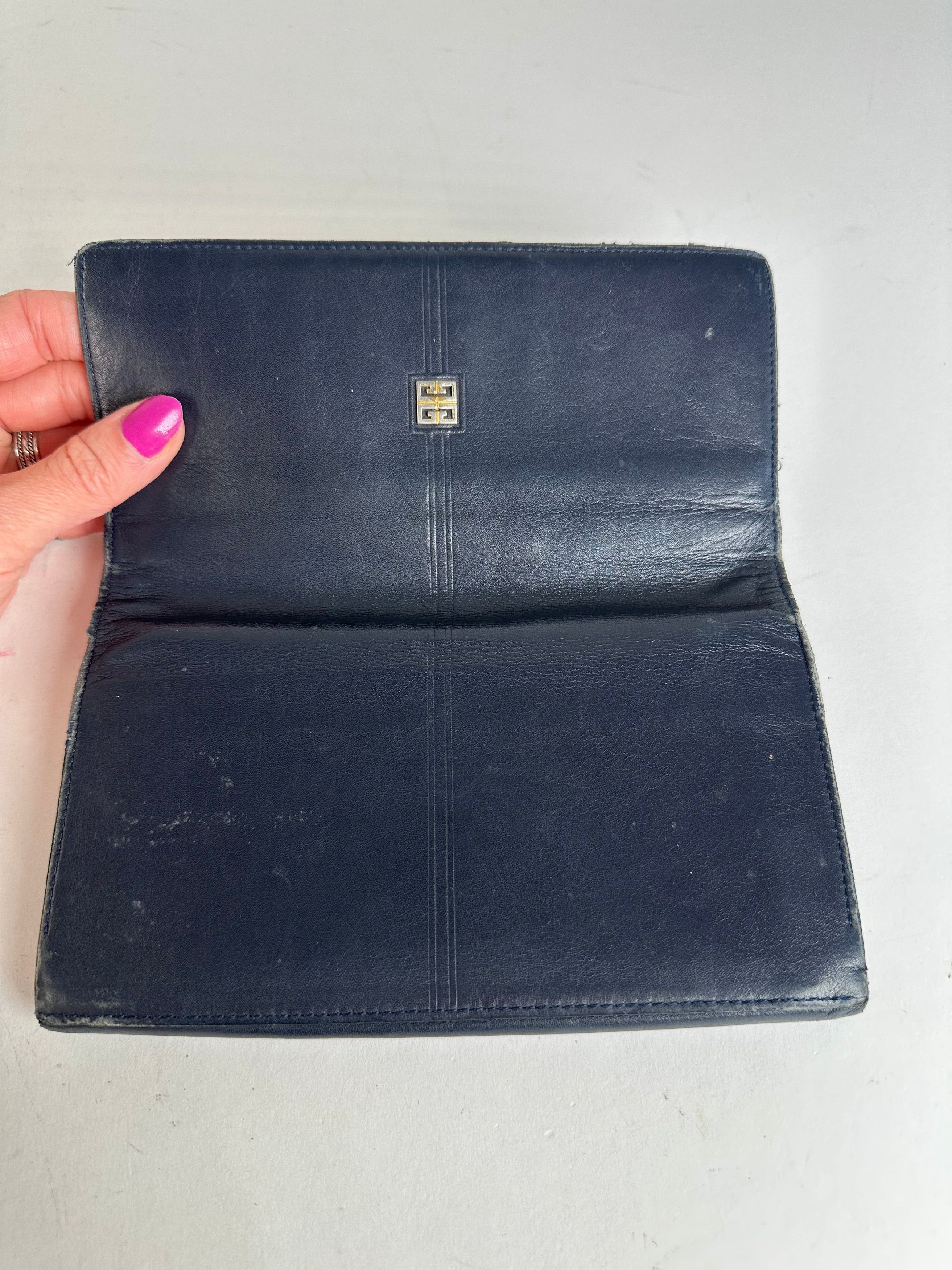 Givenchy Vintage Long Bifold Wallet Navy Leather Size ONE SIZE - 6 Thumbnail