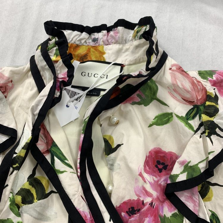 Gucci Gucci Floral Bee Print Ruffle Midi Dress Size 40 Size S / US 4 / IT 40 - 11 Thumbnail