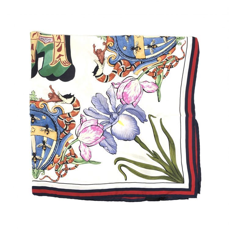 Gucci Gucci Floral Snake Print Silk Scarf 90x90cm Size ONE SIZE - 2 Thumbnail