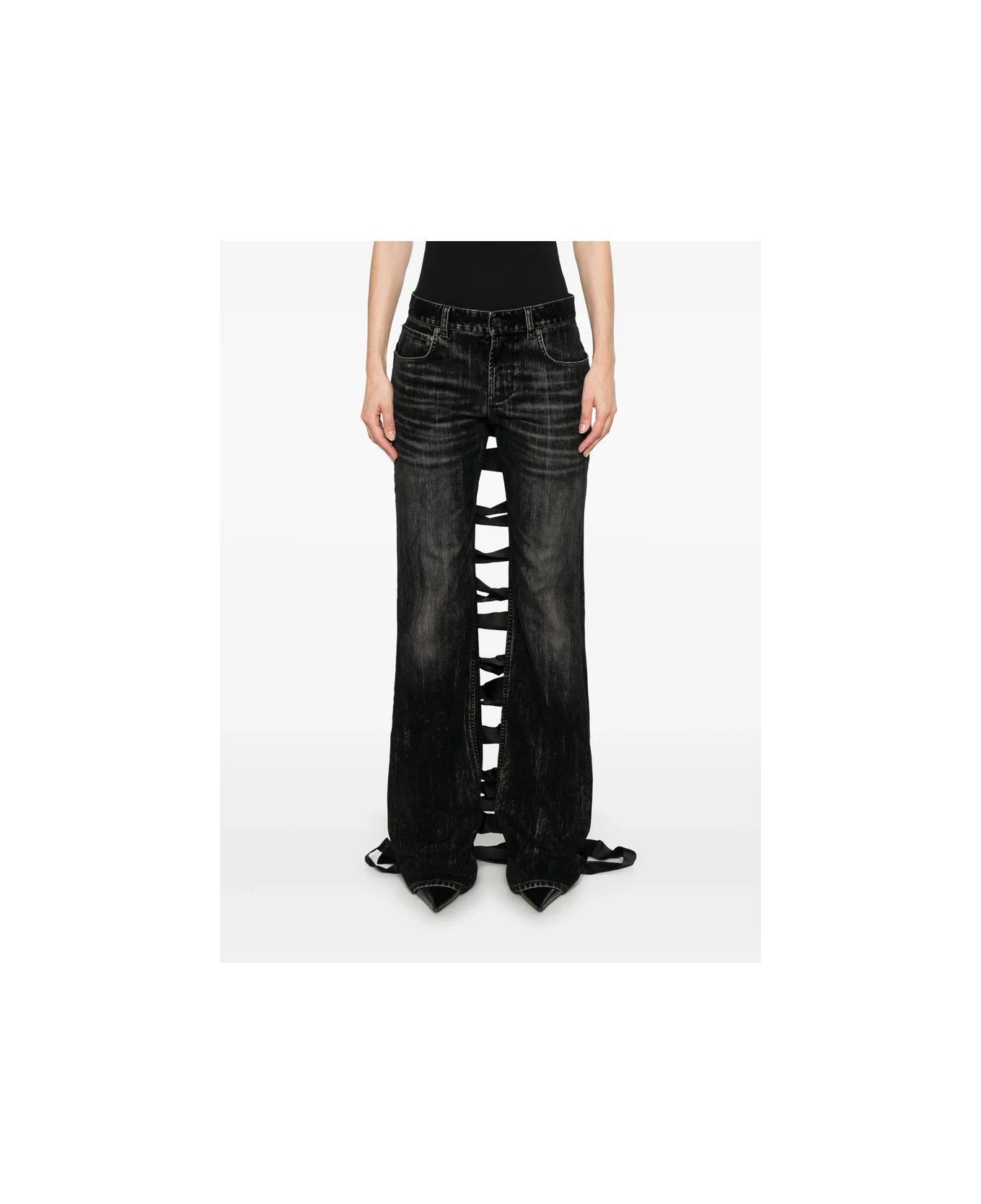 Balenciaga lace-up pants in black shiny denim Size 24" / US 00 / IT 34 - 2 Thumbnail