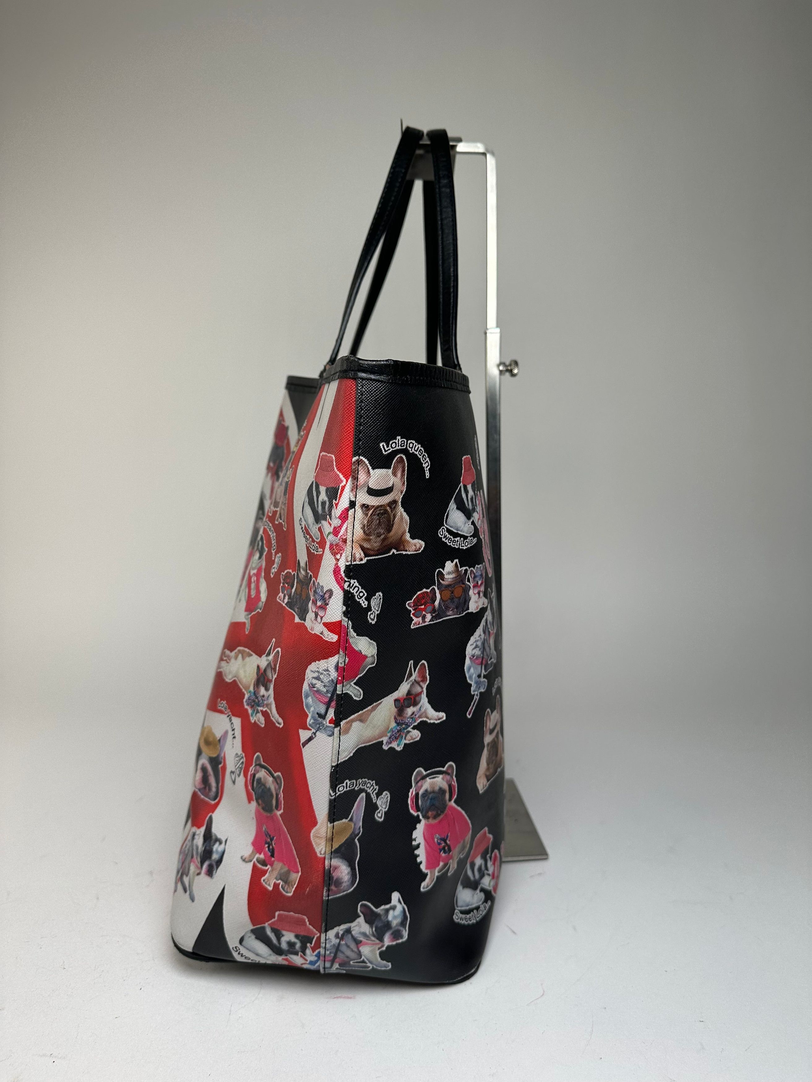 Givenchy Vintage Lola Bulldog Print Coated Canvas Tote Black Red Whit Size ONE SIZE - 9 Thumbnail