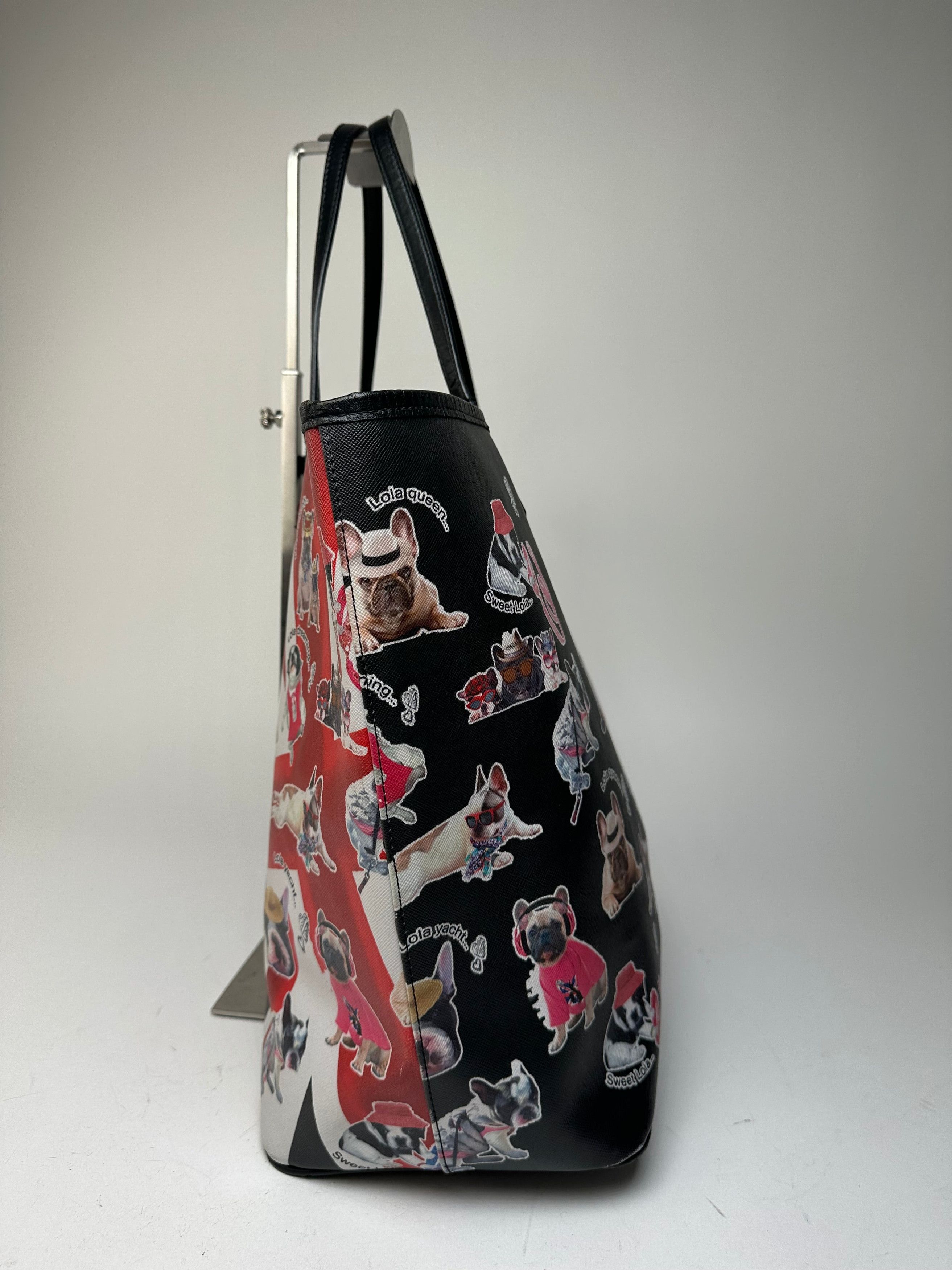 Givenchy Vintage Lola Bulldog Print Coated Canvas Tote Black Red Whit Size ONE SIZE - 7 Thumbnail