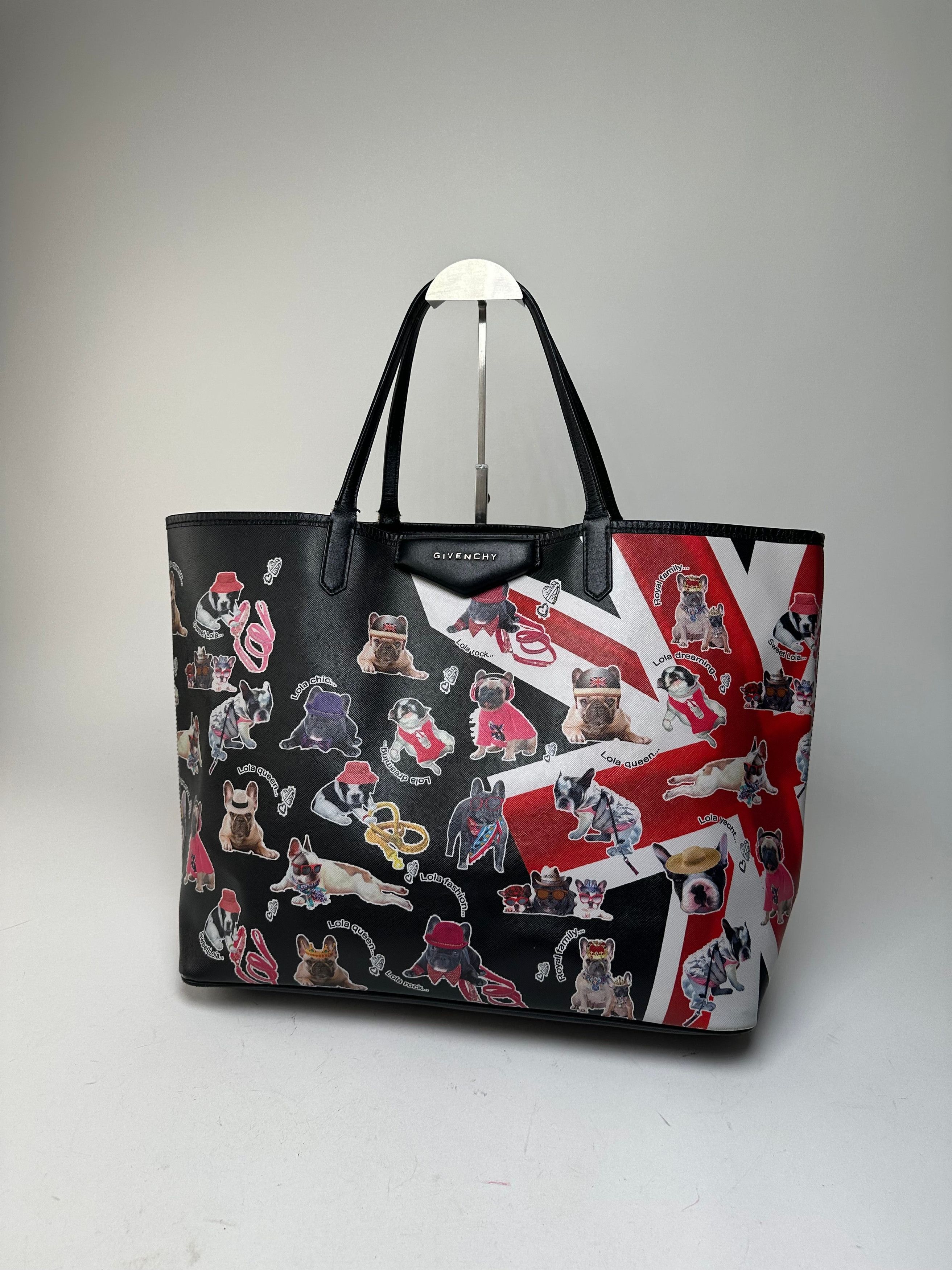 Givenchy Vintage Lola Bulldog Print Coated Canvas Tote Black Red Whit Size ONE SIZE - 12 Thumbnail