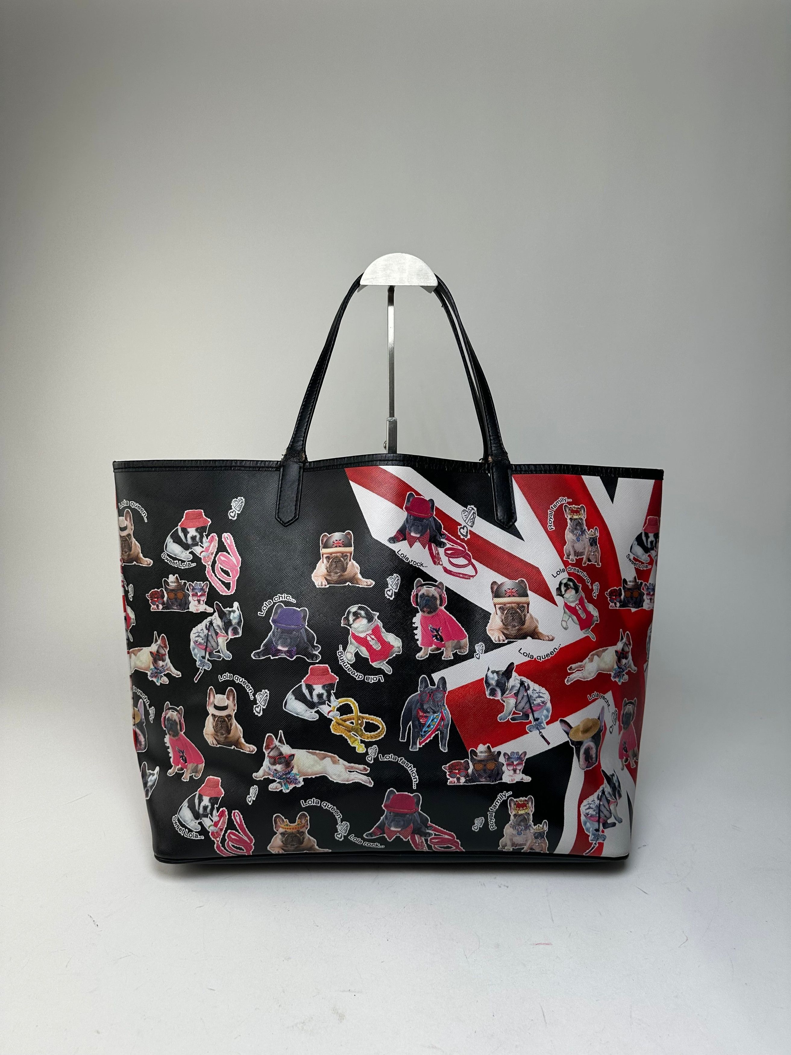 Givenchy Vintage Lola Bulldog Print Coated Canvas Tote Black Red Whit Size ONE SIZE - 13 Thumbnail