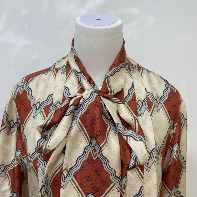 Gucci Gucci Silk Patterned Pussy Bow Blouse Size 42 Size M / US 6-8 / IT 42-44 - 6 Thumbnail