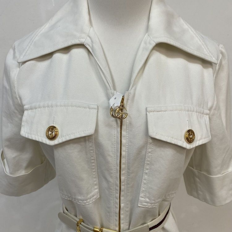 Gucci Gucci White Cotton Zip-Front Midi Dress Size 42 Size M / US 6-8 / IT 42-44 - 6 Thumbnail
