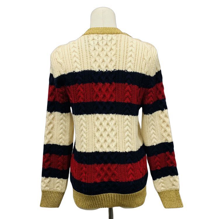 Gucci Gucci Striped Cable Knit Pearl Button Sweater Size L Size L / US 10 / IT 46 - 2 Thumbnail