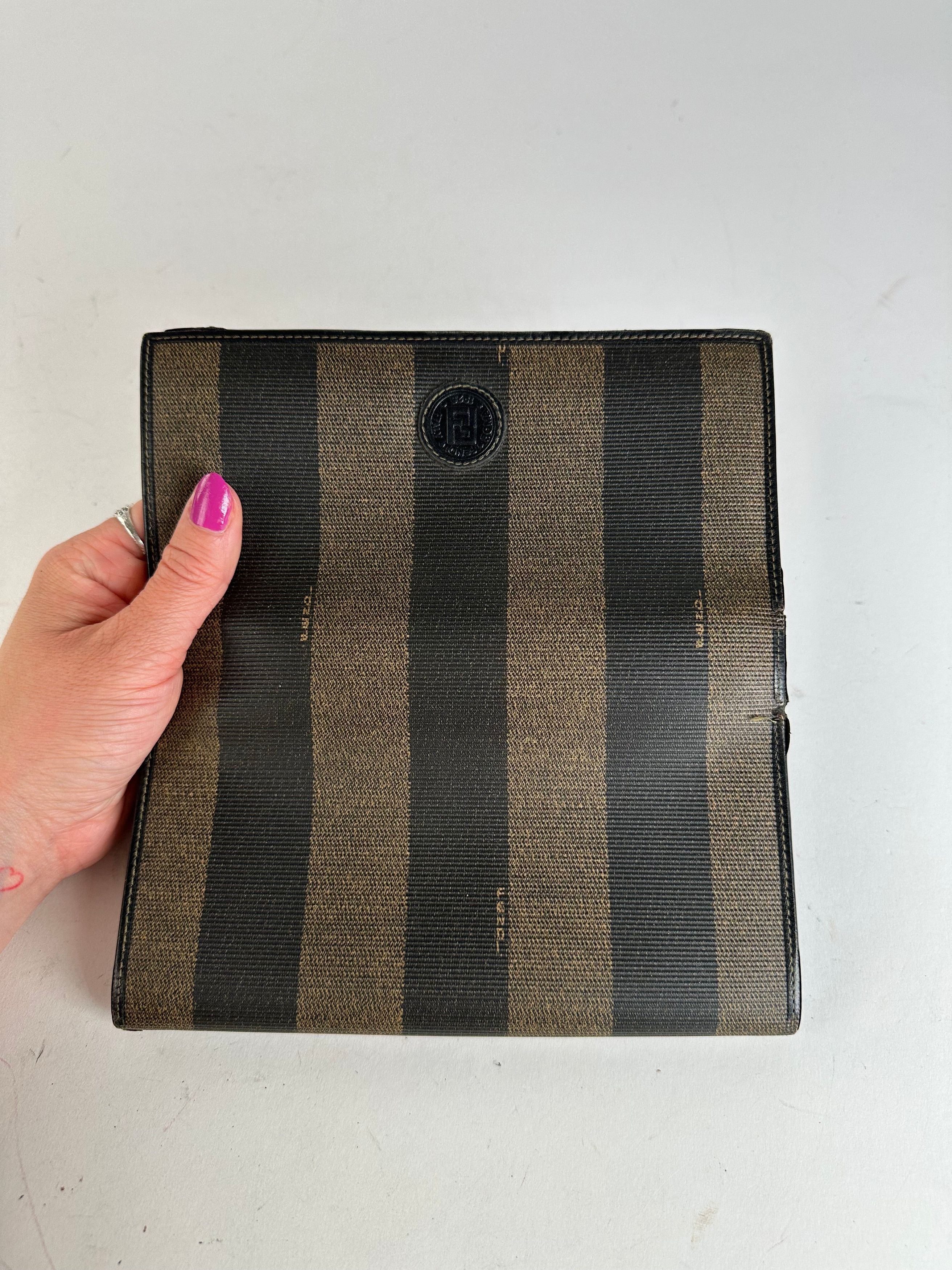 Fendi Vintage Pequin Stripe Coated Canvas Long Wallet Brown Black Size ONE SIZE - 6 Thumbnail