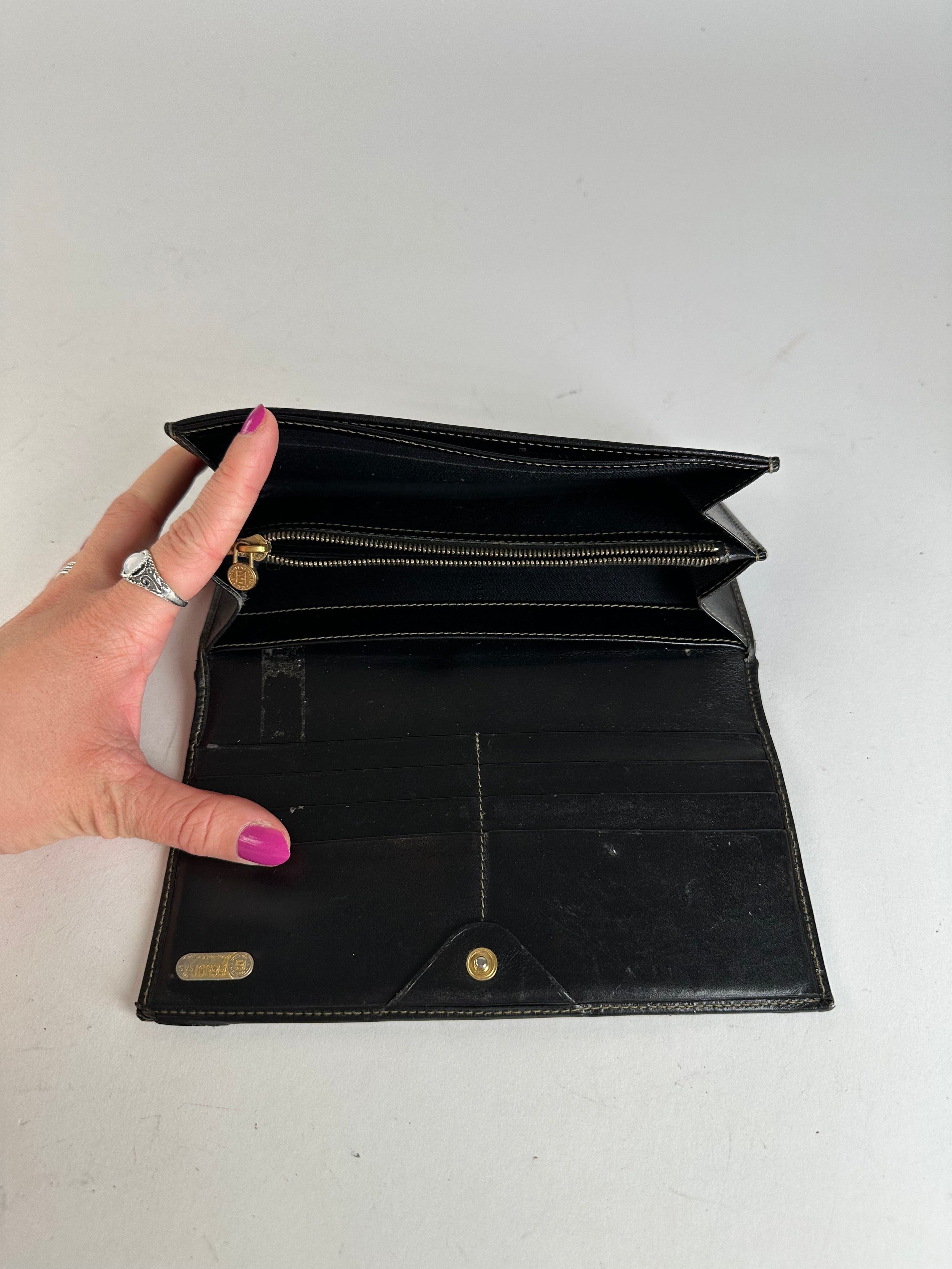 Fendi Vintage Pequin Stripe Coated Canvas Long Wallet Brown Black Size ONE SIZE - 3 Thumbnail