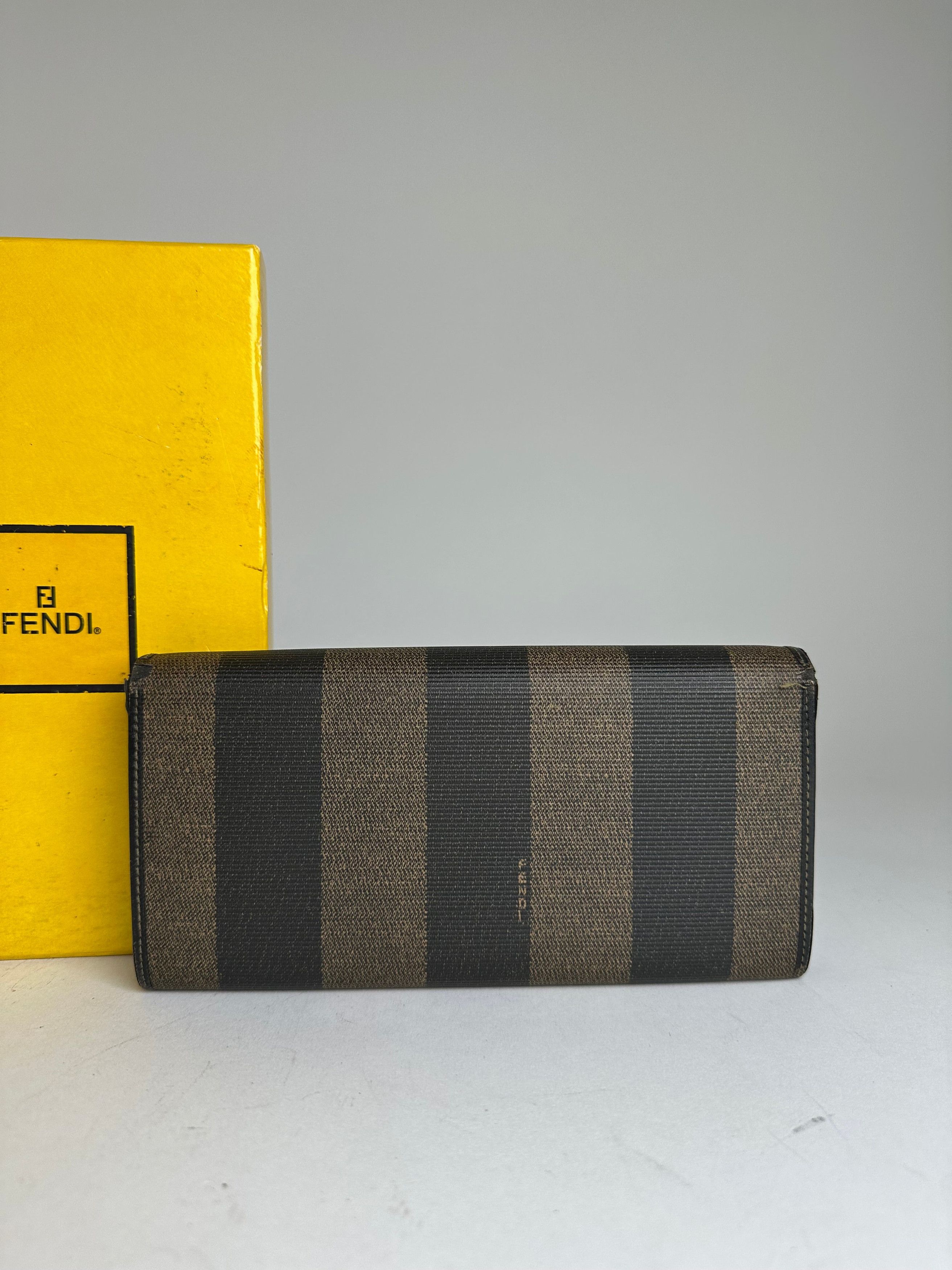 Fendi Vintage Pequin Stripe Coated Canvas Long Wallet Brown Black Size ONE SIZE - 10 Thumbnail