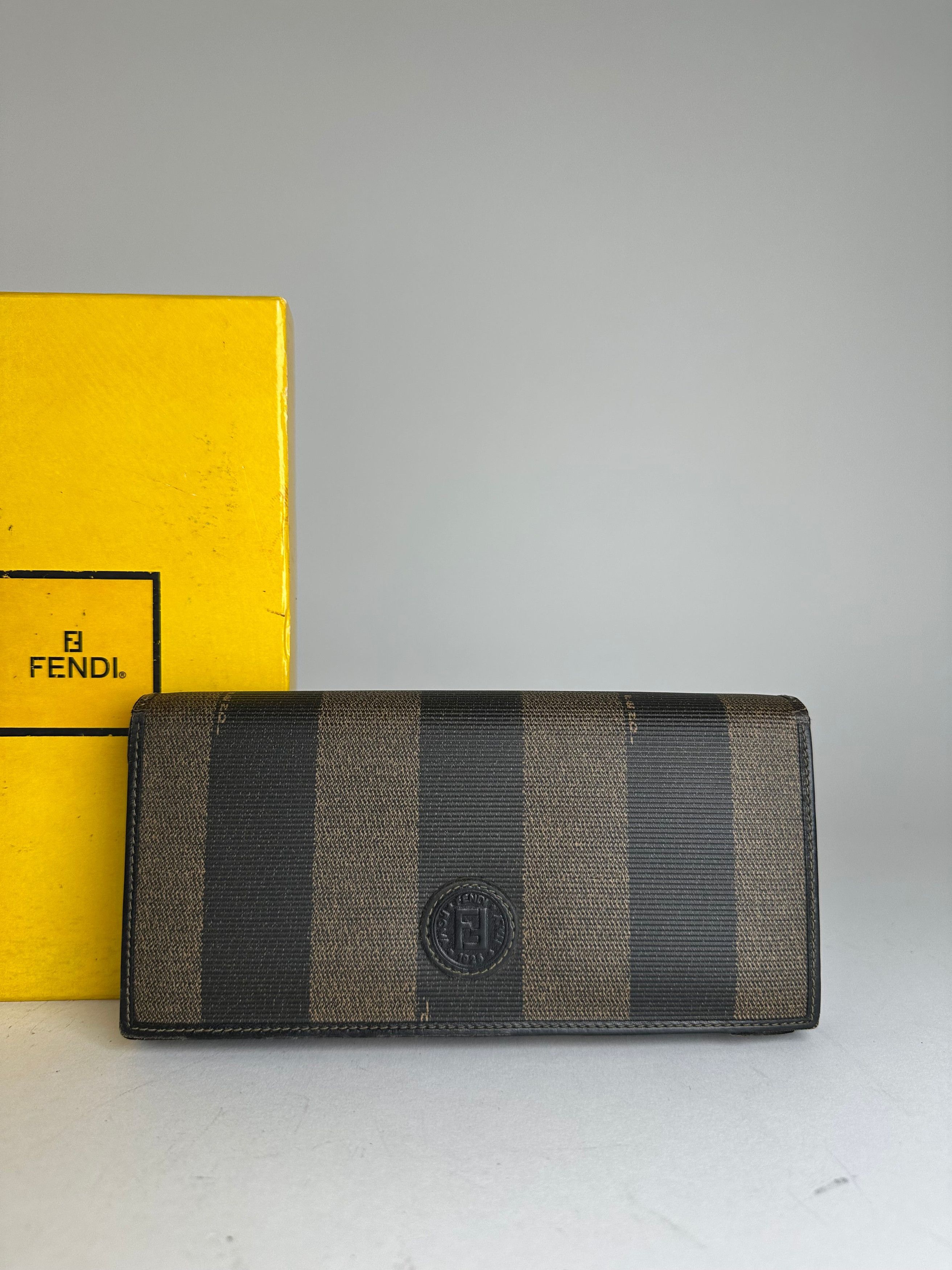 Fendi Vintage Pequin Stripe Coated Canvas Long Wallet Brown Black Size ONE SIZE - 9 Thumbnail