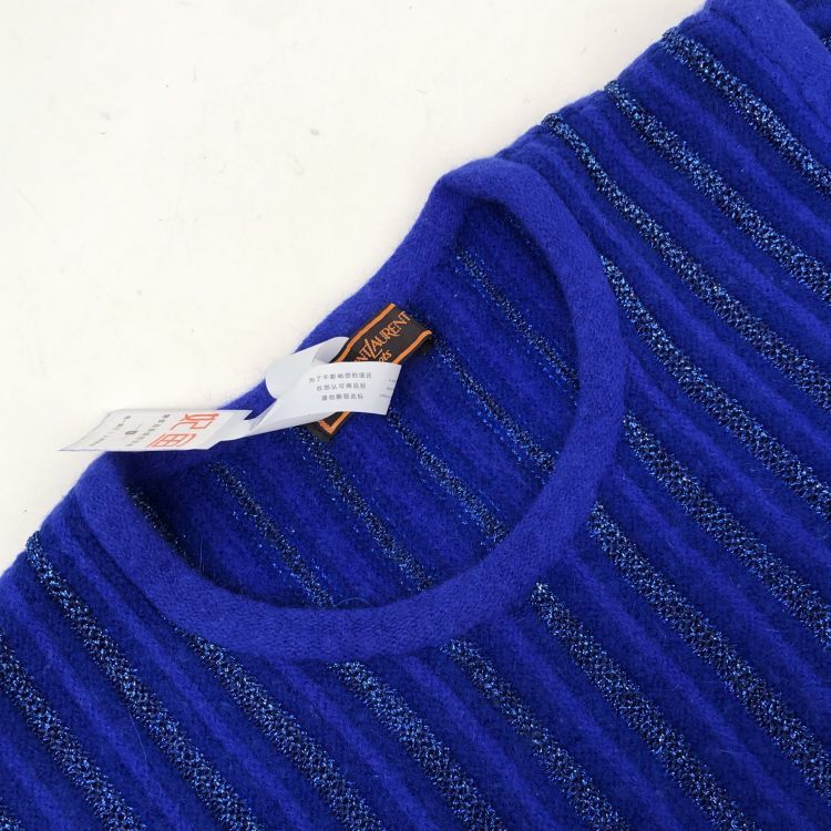 Yves Saint Laurent Yves Saint Laurent Blue Metallic Stripe Sweater M Size M / US 6-8 / IT 42-44 - 4 Thumbnail