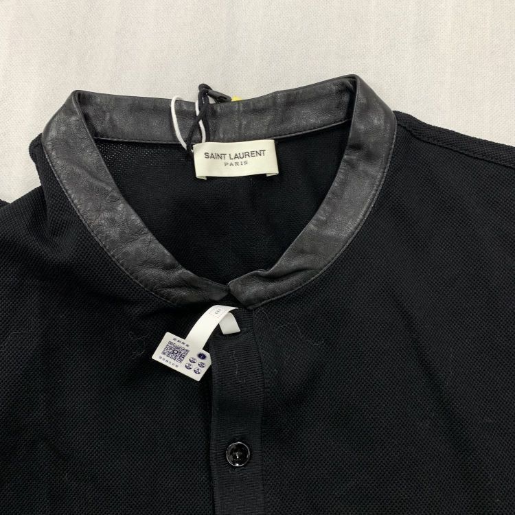 Saint Laurent Paris Saint Laurent Leather Trim Polo Shirt Size M Size US M / EU 48-50 / 2 - 6 Thumbnail