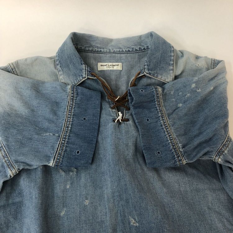 Saint Laurent Paris Saint Laurent Lace-Up Denim Shirt Size XL Size US XL / EU 56 / 4 - 11 Thumbnail