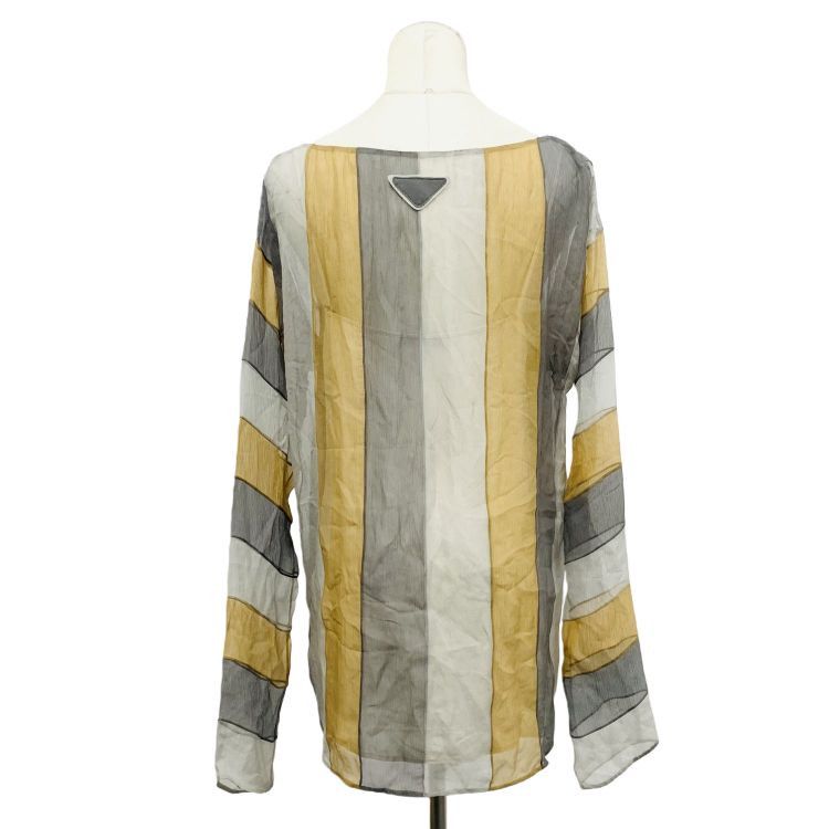 Prada Prada Striped Silk Long Sleeve Blouse Size 42 Size M / US 6-8 / IT 42-44 - 2 Thumbnail