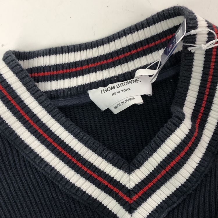Thom Browne Thom Browne Striped V-Neck Sweater Blue Size 2 Size US M / EU 48-50 / 2 - 6 Thumbnail