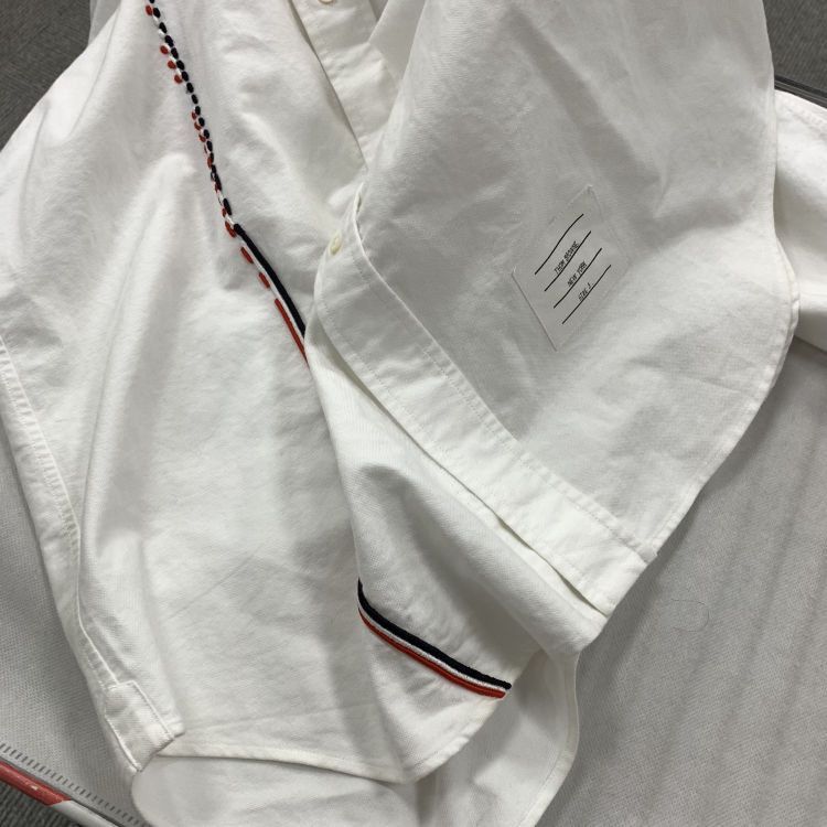 Thom Browne Thom Browne White Embroidered Striped Oxford Shirt Size 3 Size US L / EU 52-54 / 3 - 8 Thumbnail