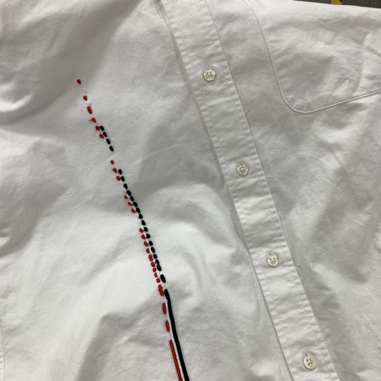 Thom Browne Thom Browne White Embroidered Striped Oxford Shirt Size 3 Size US L / EU 52-54 / 3 - 7 Thumbnail