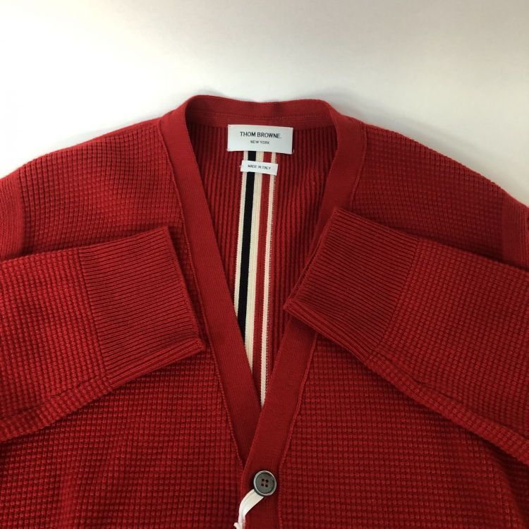 Thom Browne Thom Browne Red Waffle Knit Cardigan Size M Size US M / EU 48-50 / 2 - 9 Thumbnail