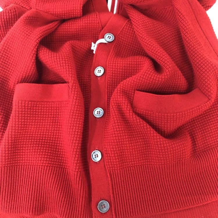 Thom Browne Thom Browne Red Waffle Knit Cardigan Size M Size US M / EU 48-50 / 2 - 11 Thumbnail