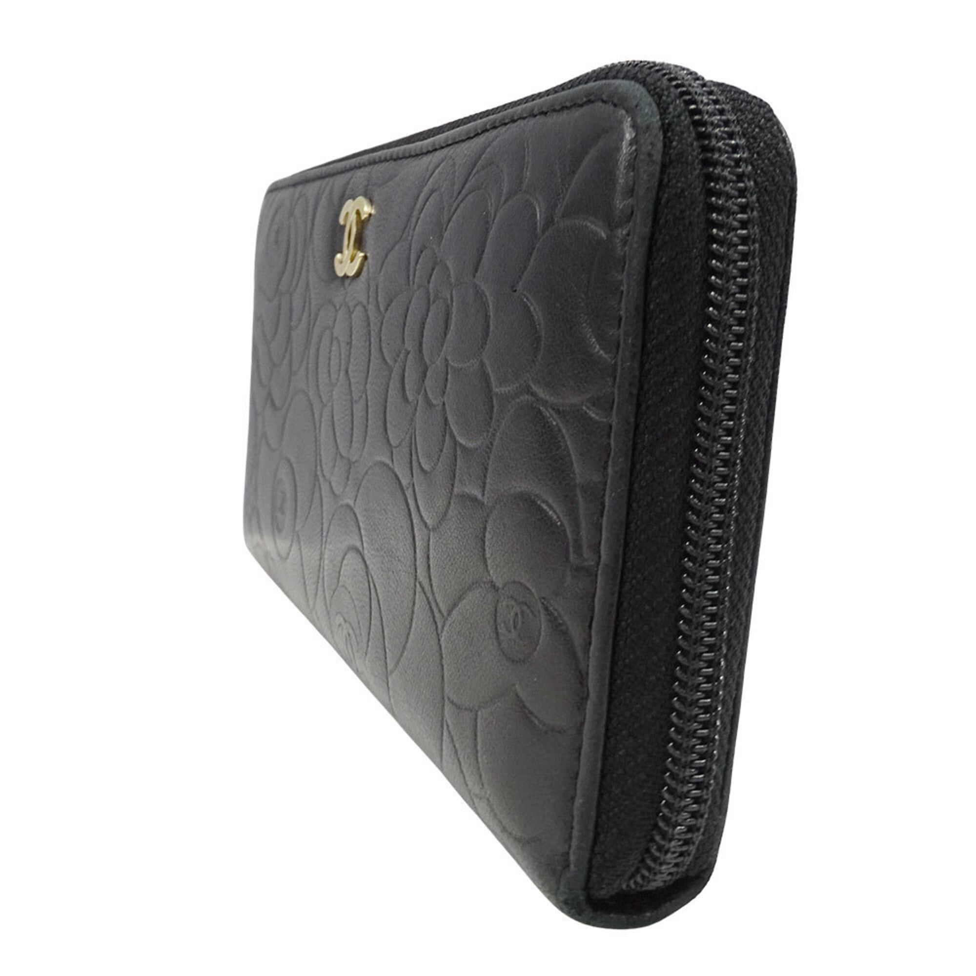 Chanel Chanel Women's Wallet, Brand Name Long Camellia Design, Lambskin, Black, Gold Hardware, Round Zipper, Floral Pattern Size ONE SIZE - 4 Thumbnail
