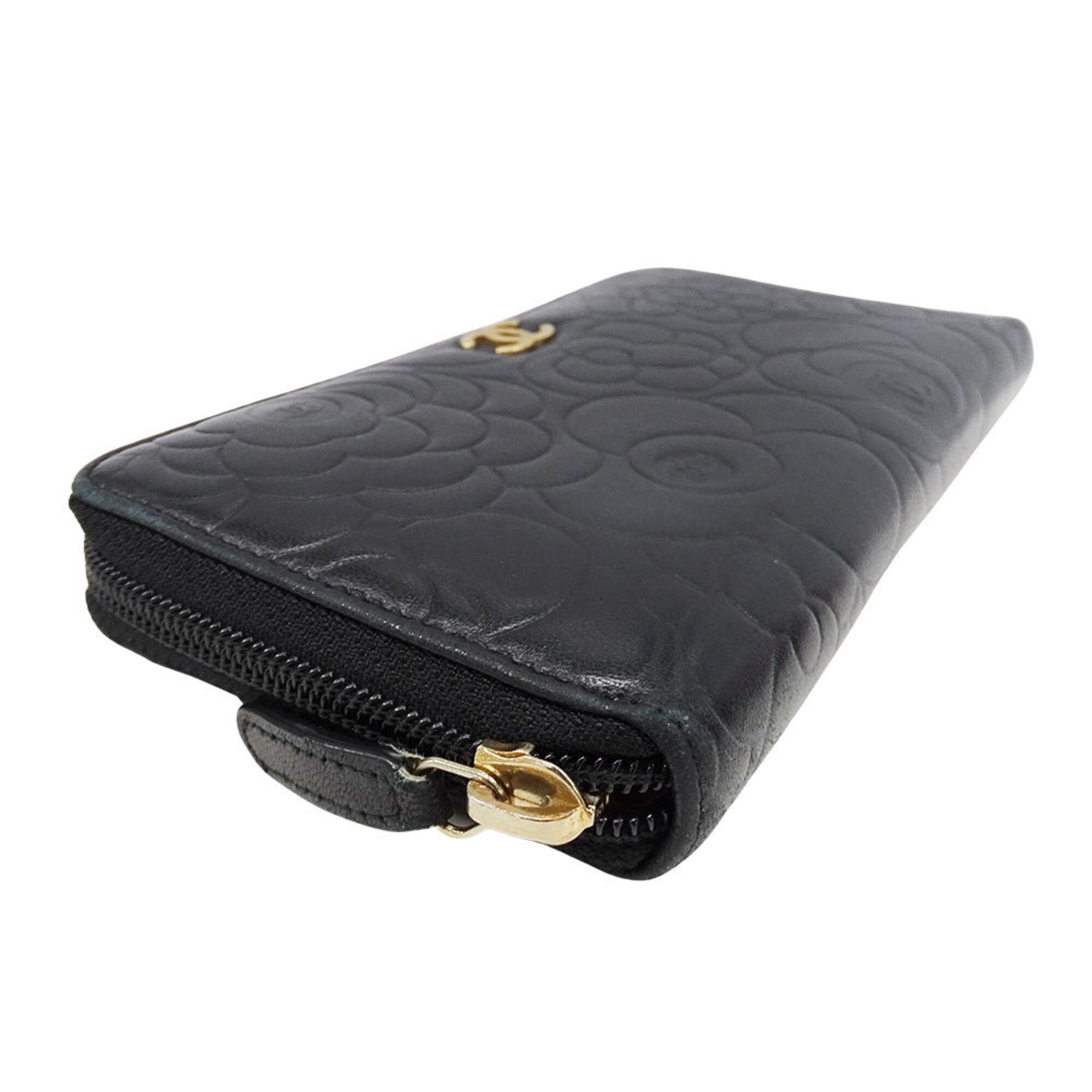 Chanel Chanel Women's Wallet, Brand Name Long Camellia Design, Lambskin, Black, Gold Hardware, Round Zipper, Floral Pattern Size ONE SIZE - 3 Thumbnail