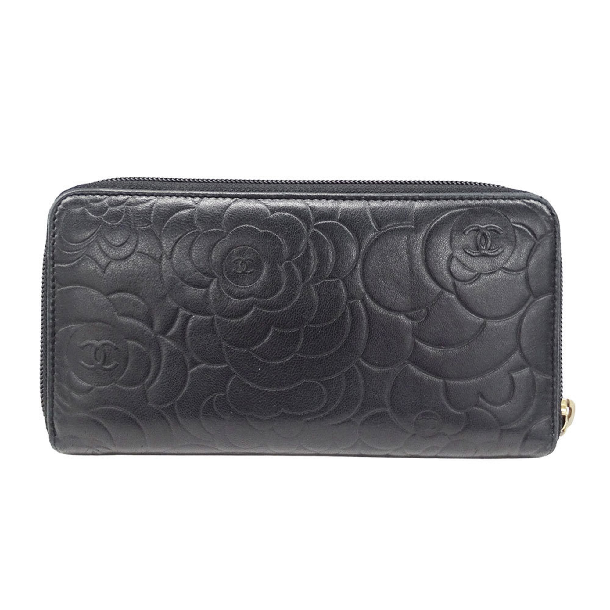 Chanel Chanel Women's Wallet, Brand Name Long Camellia Design, Lambskin, Black, Gold Hardware, Round Zipper, Floral Pattern Size ONE SIZE - 2 Thumbnail
