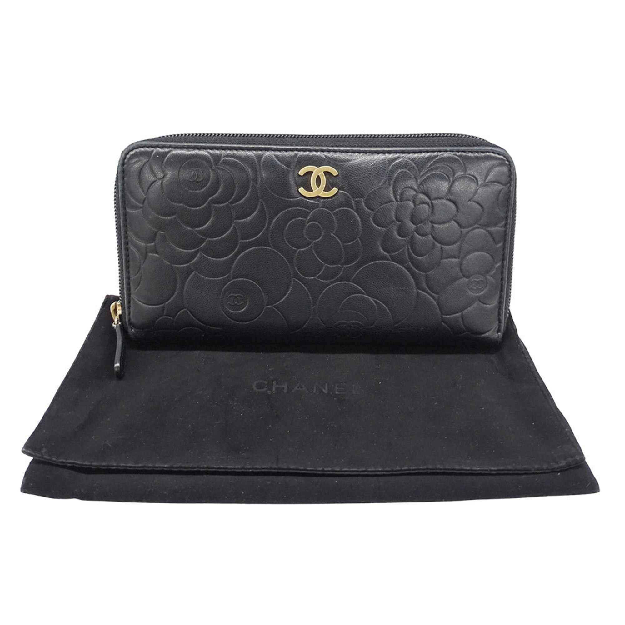 Chanel Chanel Women's Wallet, Brand Name Long Camellia Design, Lambskin, Black, Gold Hardware, Round Zipper, Floral Pattern Size ONE SIZE - 5 Thumbnail