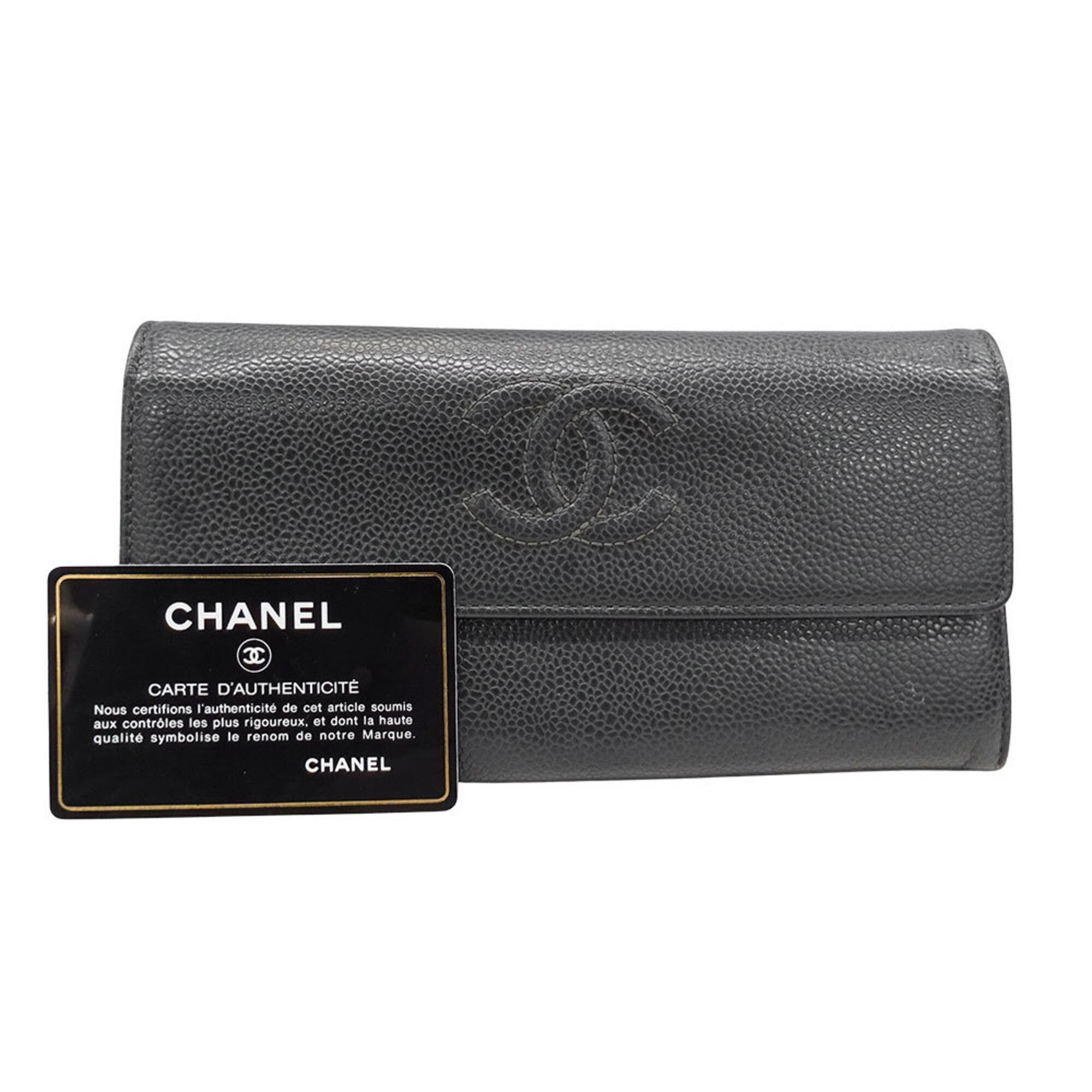 Chanel Chanel Women's Wallet, Brand Name Long Caviar Leather, Charcoal Gray, Flap Type Size ONE SIZE - 5 Thumbnail