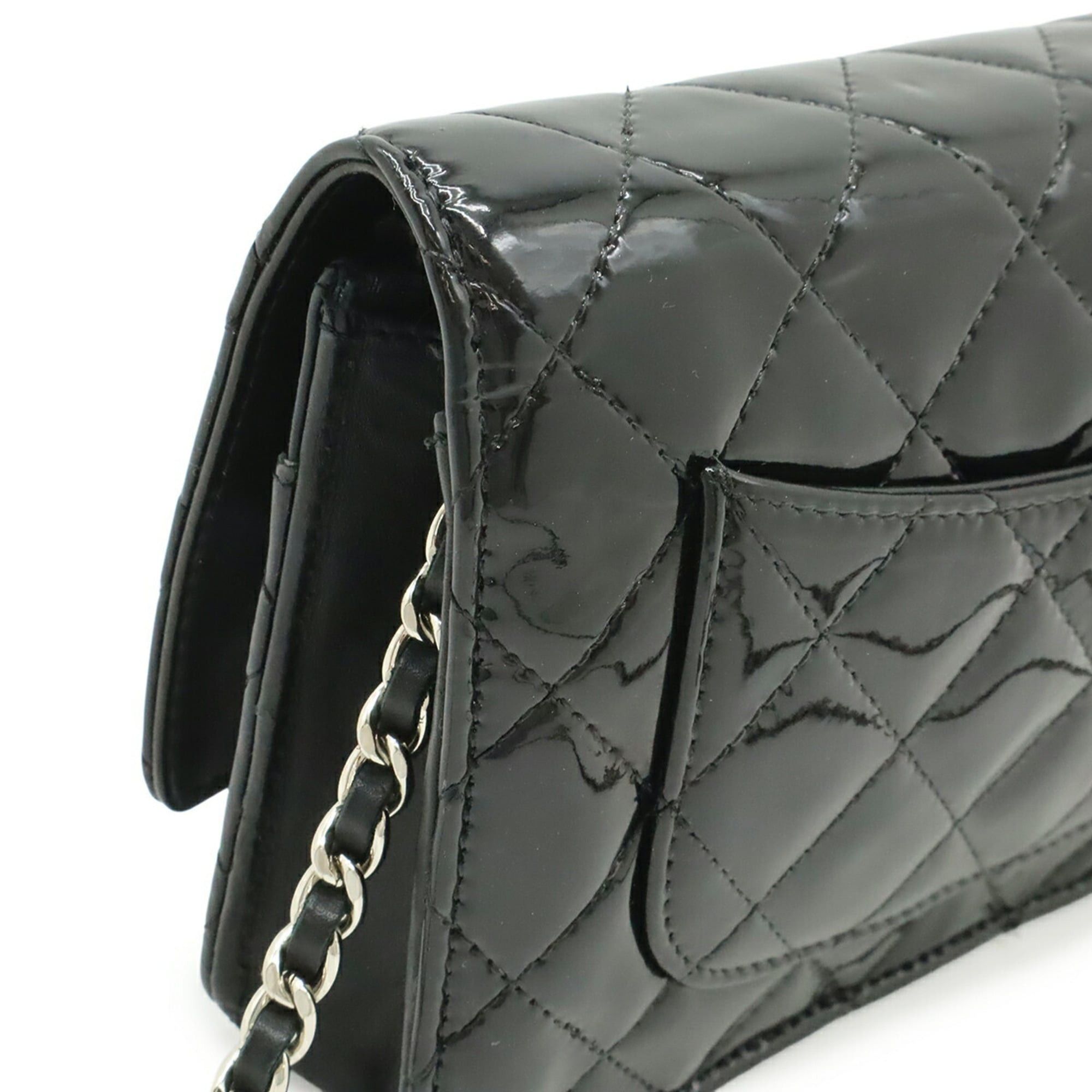 Chanel CHANEL Matelassé Coco Mark Wallet Chain Shoulder Bag Enamel Patent Leather Black A33814 Size ONE SIZE - 5 Thumbnail