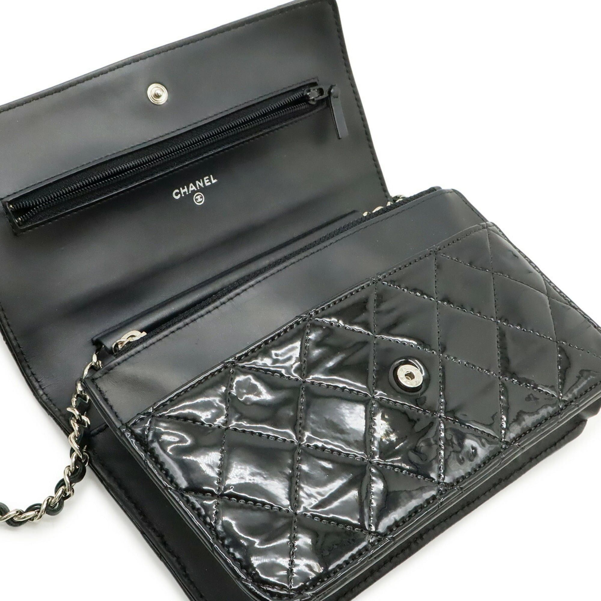Chanel CHANEL Matelassé Coco Mark Wallet Chain Shoulder Bag Enamel Patent Leather Black A33814 Size ONE SIZE - 7 Thumbnail