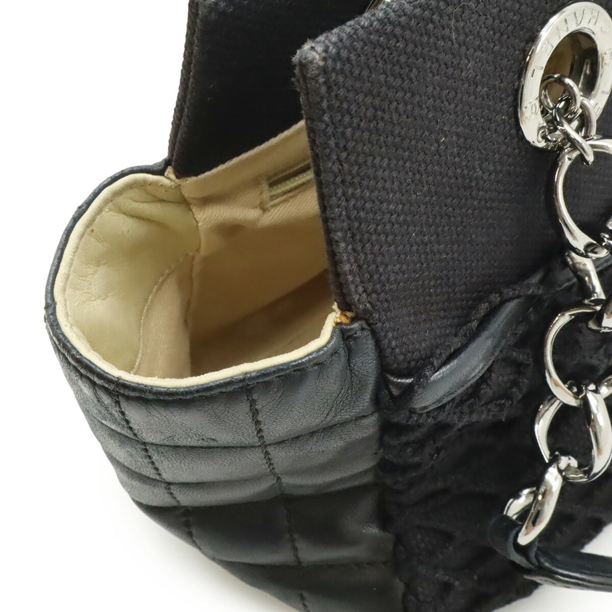 Chanel CHANEL Chocolate Bar Chain Tote Bag, Handbag, Quilted Net Canvas Leather, Black Size ONE SIZE - 9 Thumbnail