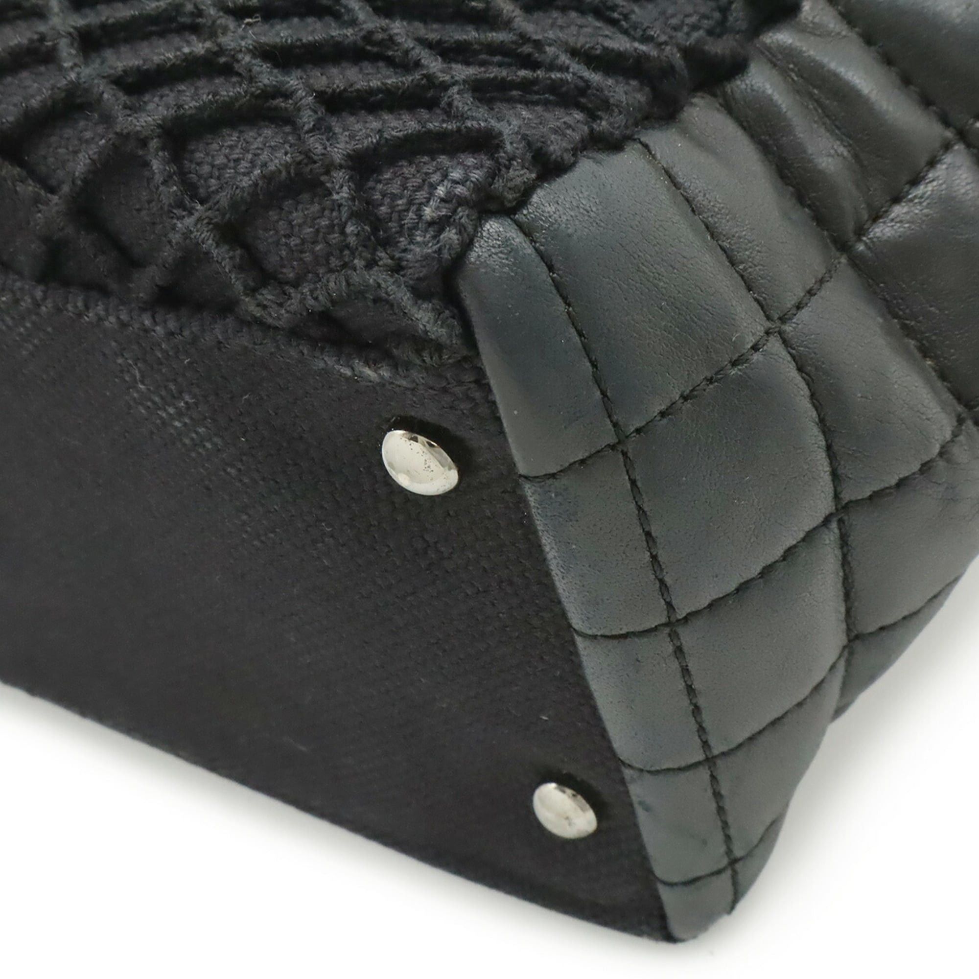 Chanel CHANEL Chocolate Bar Chain Tote Bag, Handbag, Quilted Net Canvas Leather, Black Size ONE SIZE - 4 Thumbnail
