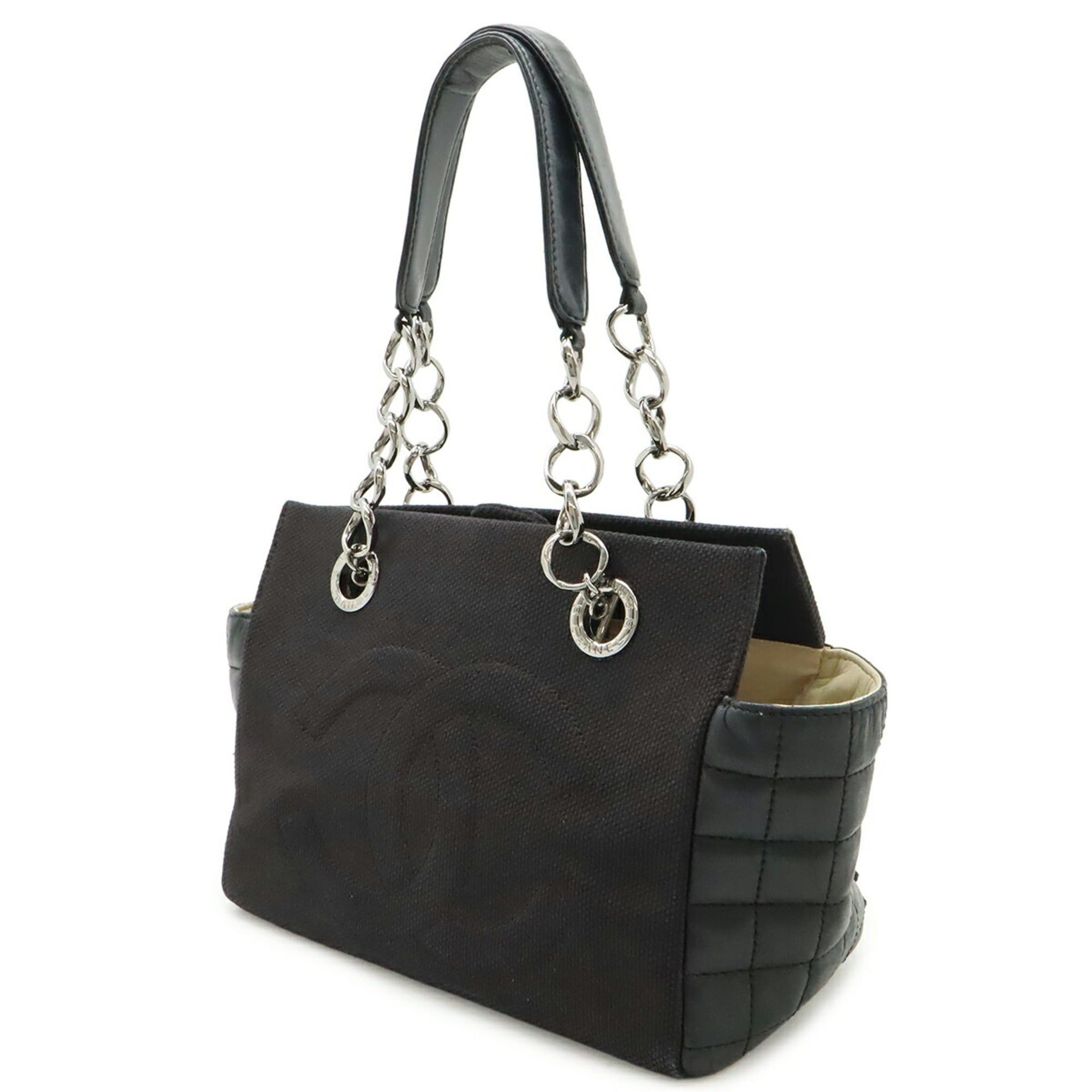 Chanel CHANEL Chocolate Bar Chain Tote Bag, Handbag, Quilted Net Canvas Leather, Black Size ONE SIZE - 3 Thumbnail
