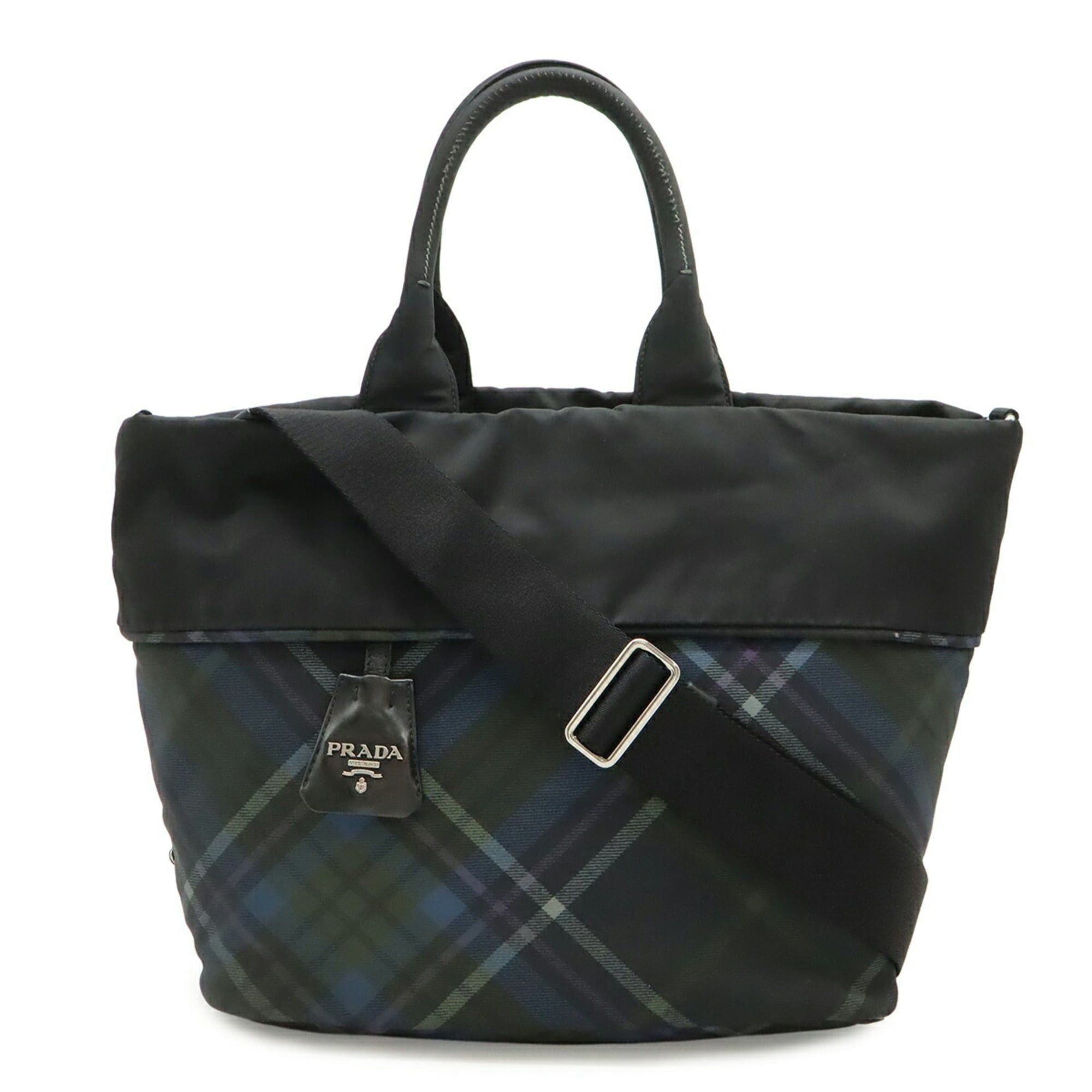 Prada PRADA Tote Bag Shoulder Reversible Check Nylon Black Blue Multicolor BR4521 Size ONE SIZE - 2 Thumbnail
