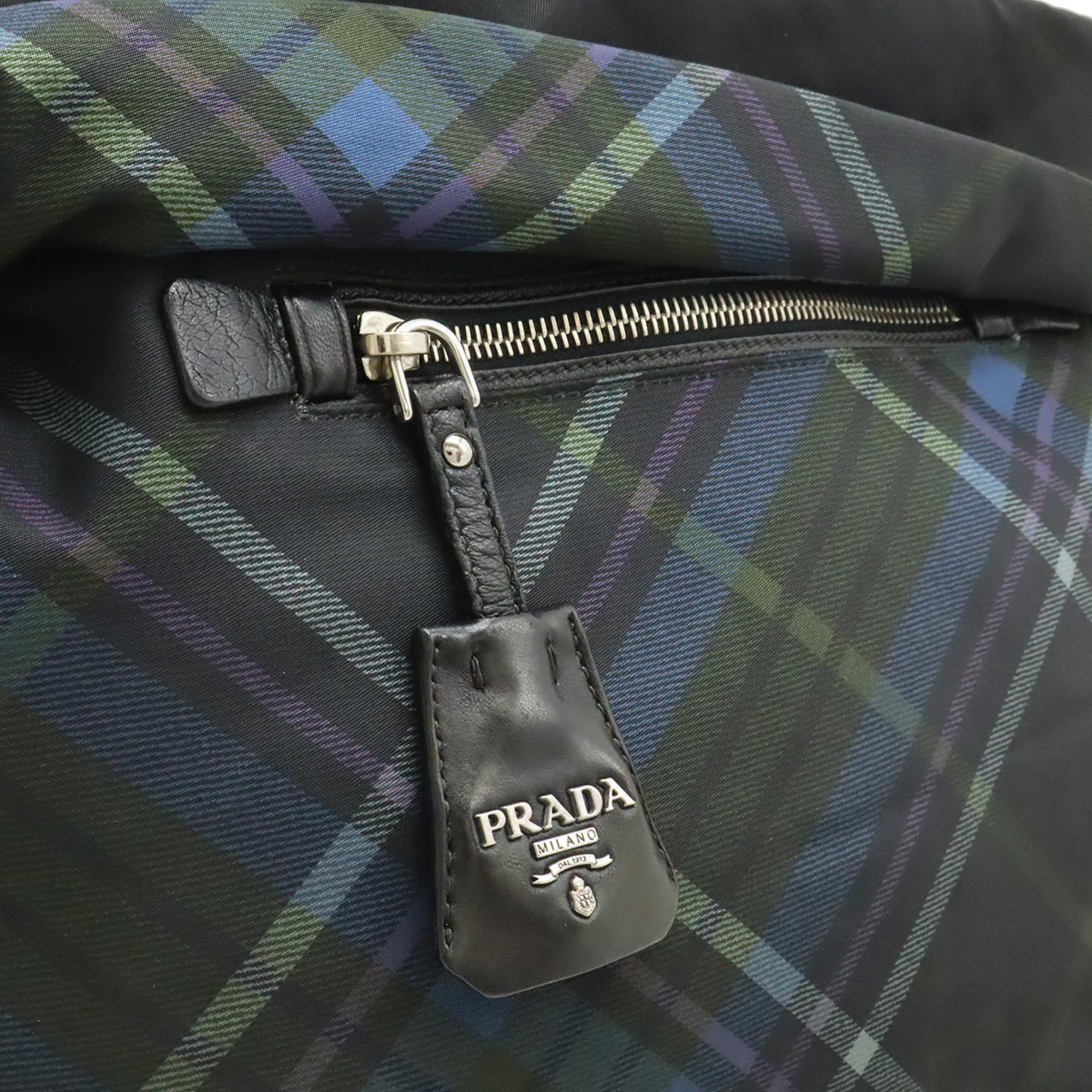 Prada PRADA Tote Bag Shoulder Reversible Check Nylon Black Blue Multicolor BR4521 Size ONE SIZE - 9 Thumbnail