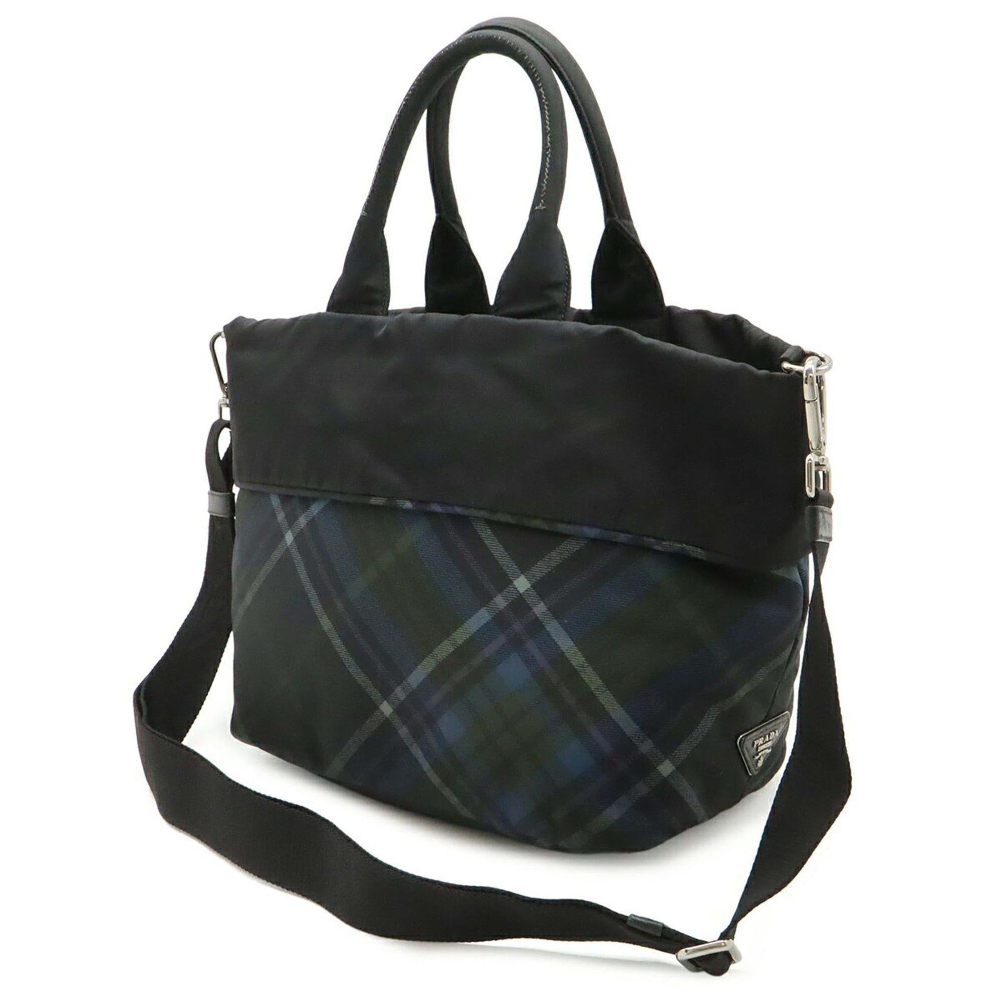 Prada PRADA Tote Bag Shoulder Reversible Check Nylon Black Blue Multicolor BR4521 Size ONE SIZE - 3 Thumbnail