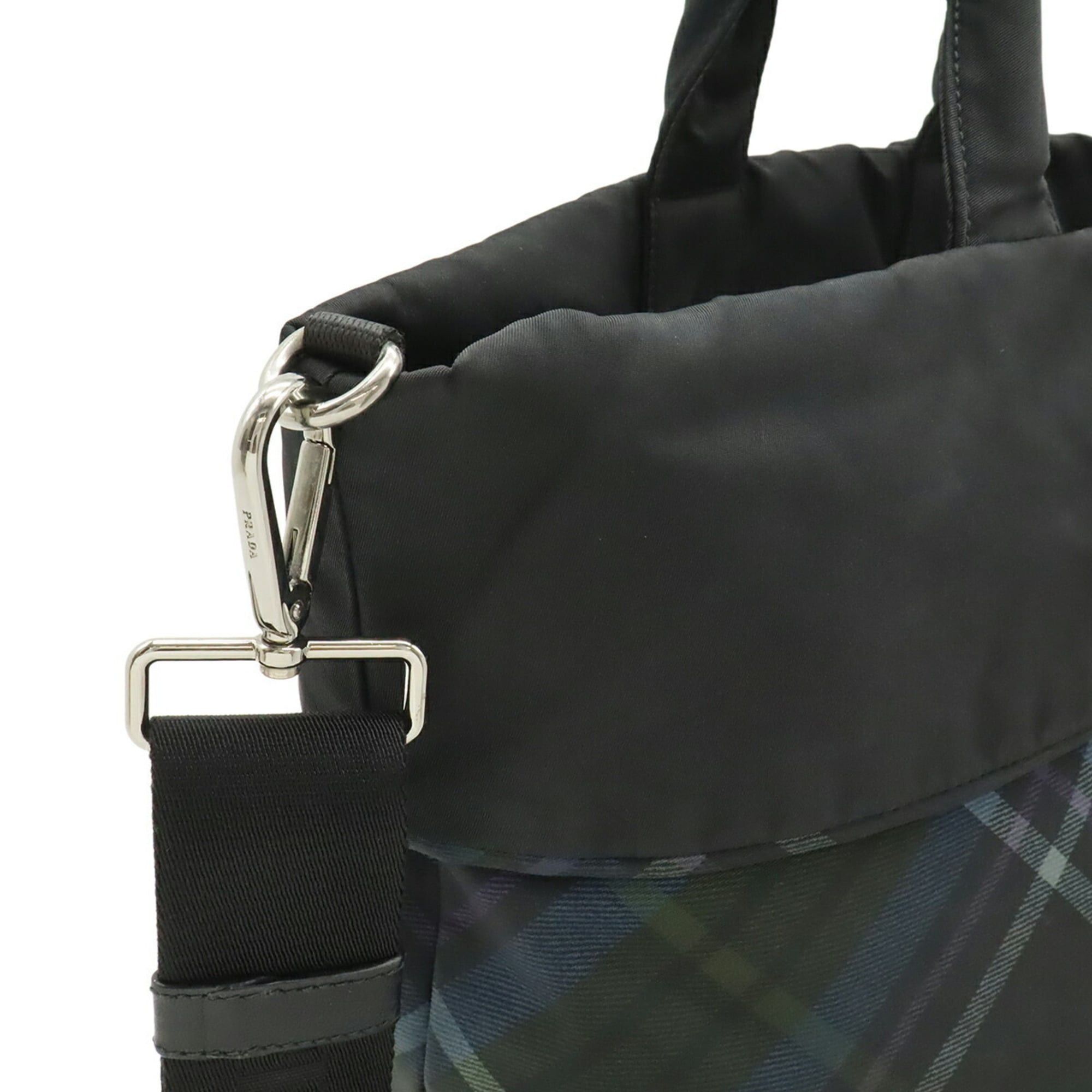 Prada PRADA Tote Bag Shoulder Reversible Check Nylon Black Blue Multicolor BR4521 Size ONE SIZE - 6 Thumbnail