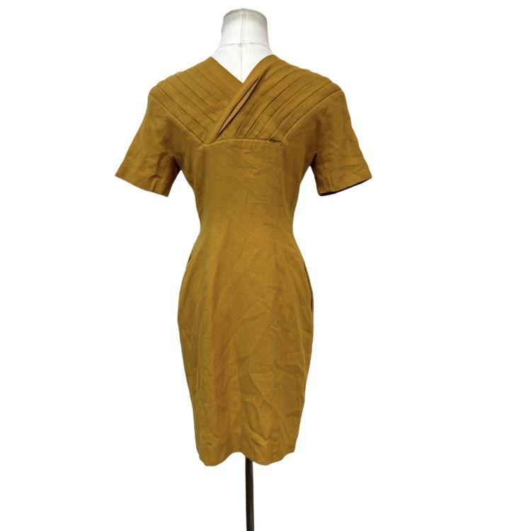 Dior Christian Dior Mustard Pleated Dress Size L Size L / US 10 / IT 46 - 2 Thumbnail