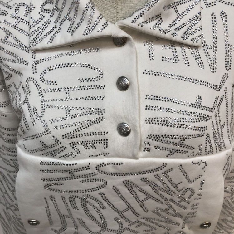 Chanel Chanel White Rhinestone Logo Sweatshirt Size 38 Size XS / US 0-2 / IT 36-38 - 6 Thumbnail