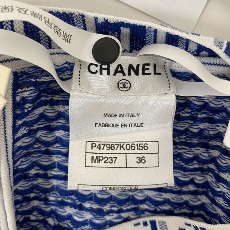Chanel Chanel Blue White Patterned Midi Dress 36 Size XS / US 0-2 / IT 36-38 - 3 Thumbnail