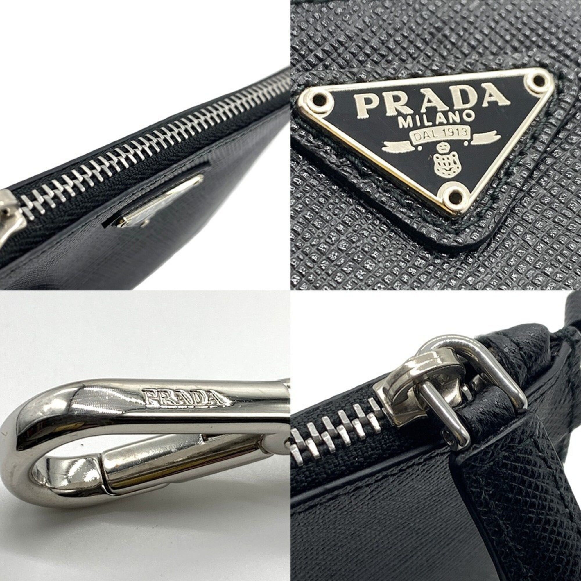 Prada Prada Saffiano Keychain & Coin Case Card Triangle Black PRADA Size ONE SIZE - 3 Thumbnail