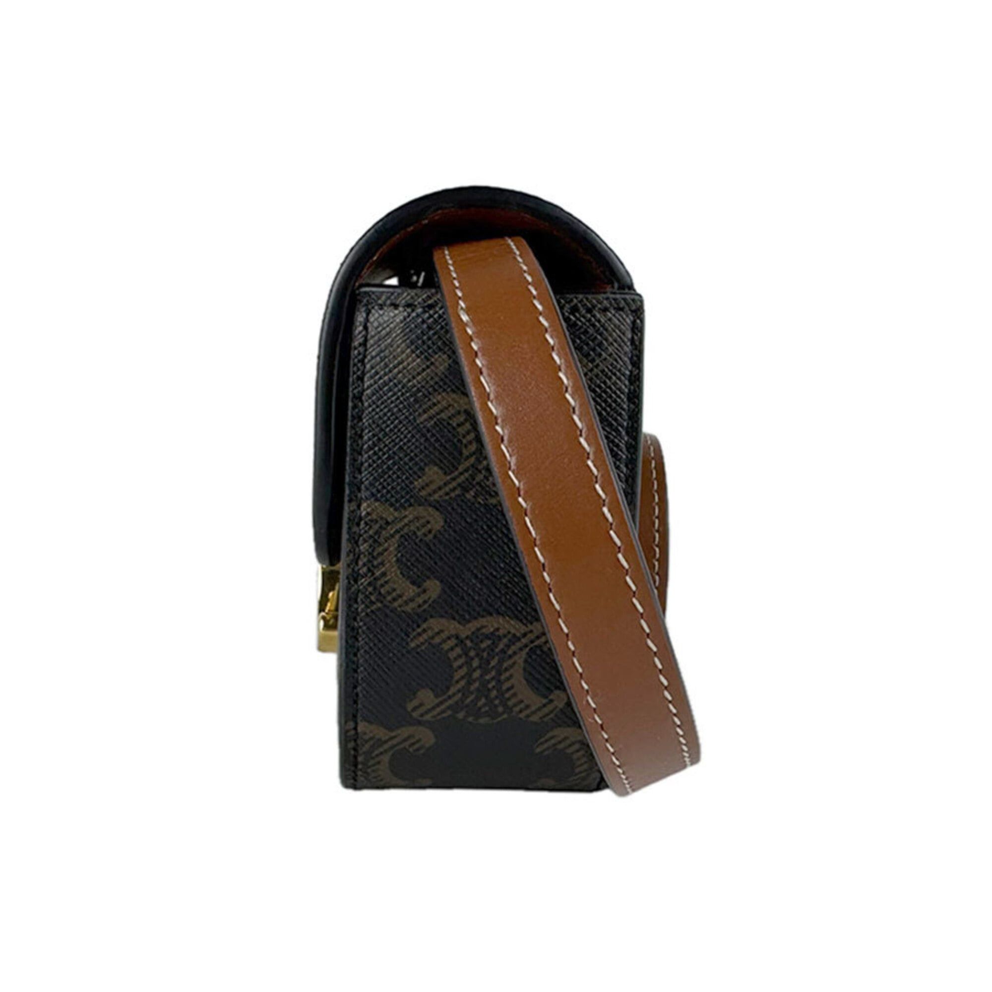Celine Celine Triomphe Mini Claude Shoulder Bag, Coated Canvas, Brown, Women's, z9713 Size ONE SIZE - 2 Thumbnail