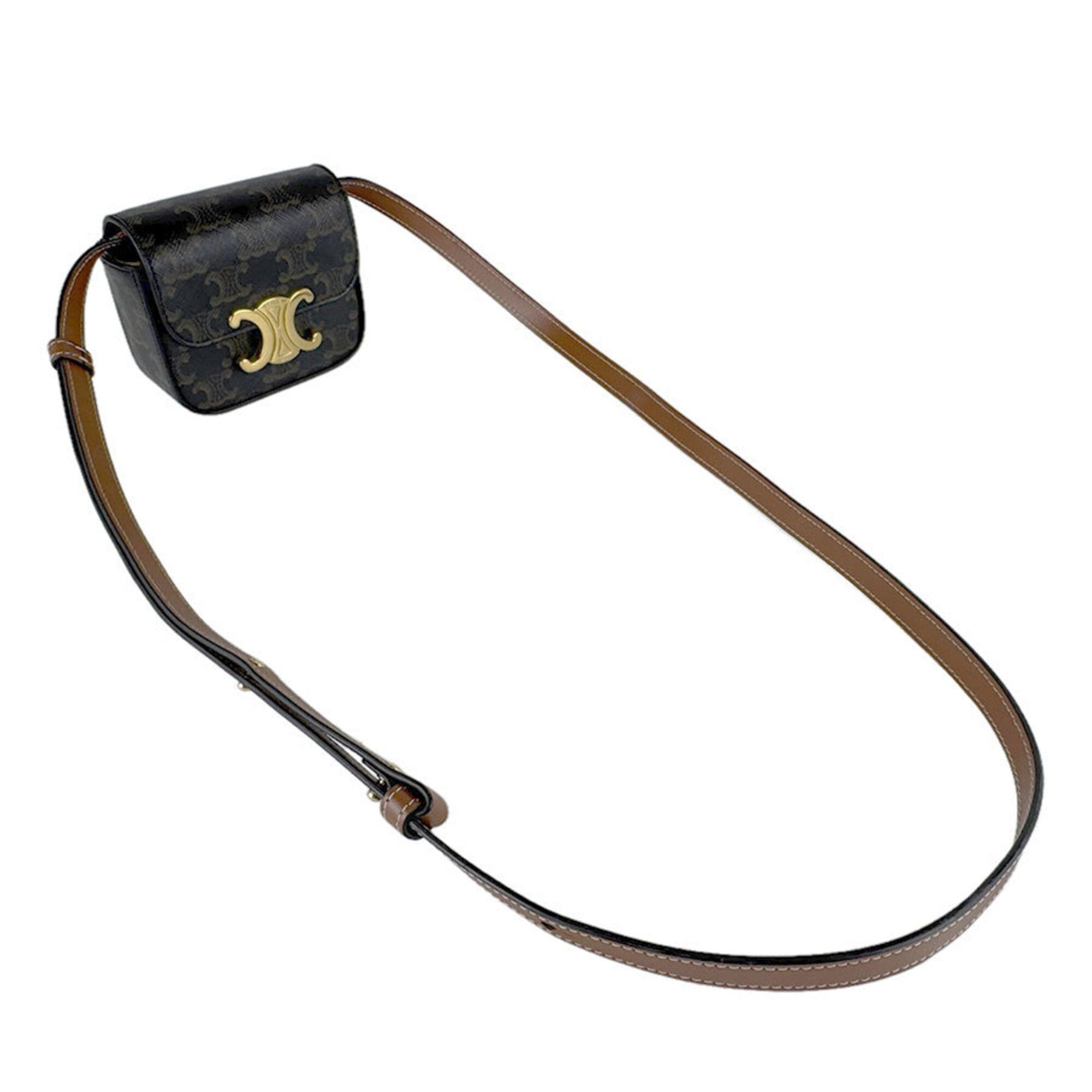 Celine Celine Triomphe Mini Claude Shoulder Bag, Coated Canvas, Brown, Women's, z9713 Size ONE SIZE - 10 Thumbnail