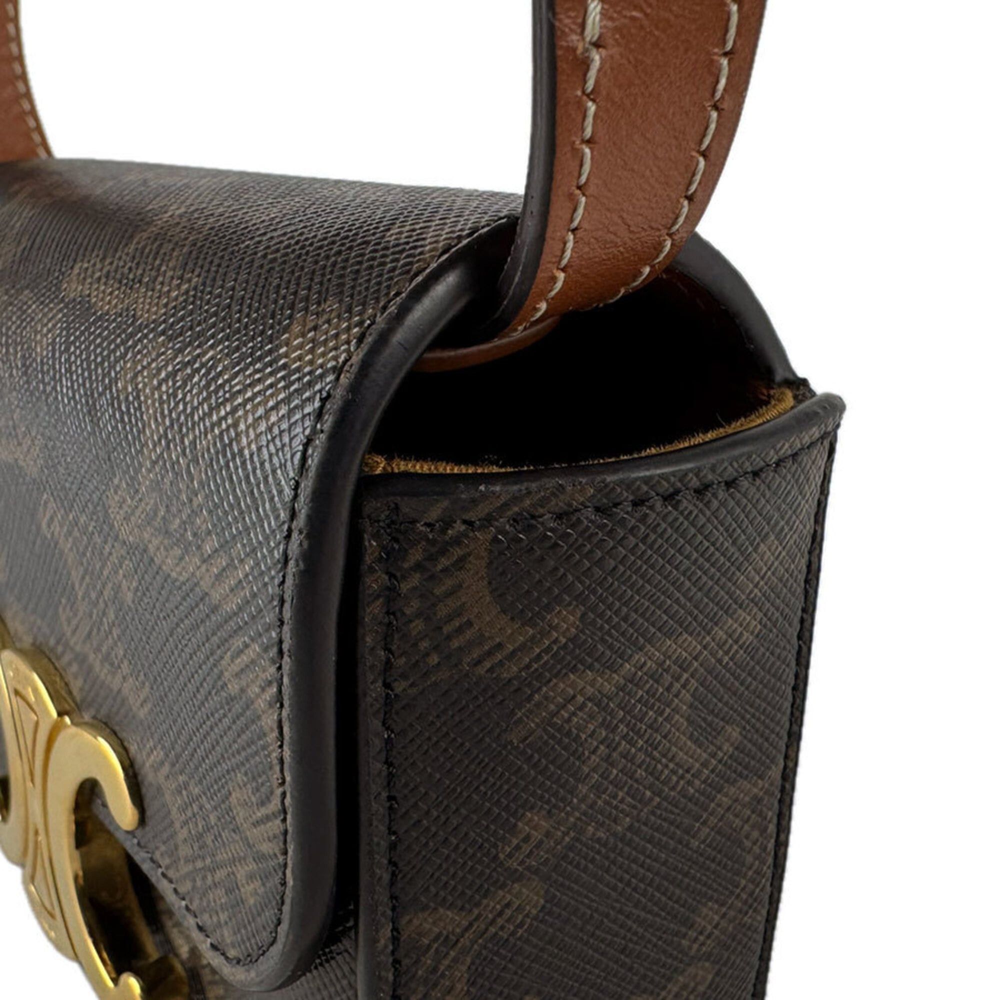 Celine Celine Triomphe Mini Claude Shoulder Bag, Coated Canvas, Brown, Women's, z9713 Size ONE SIZE - 7 Thumbnail
