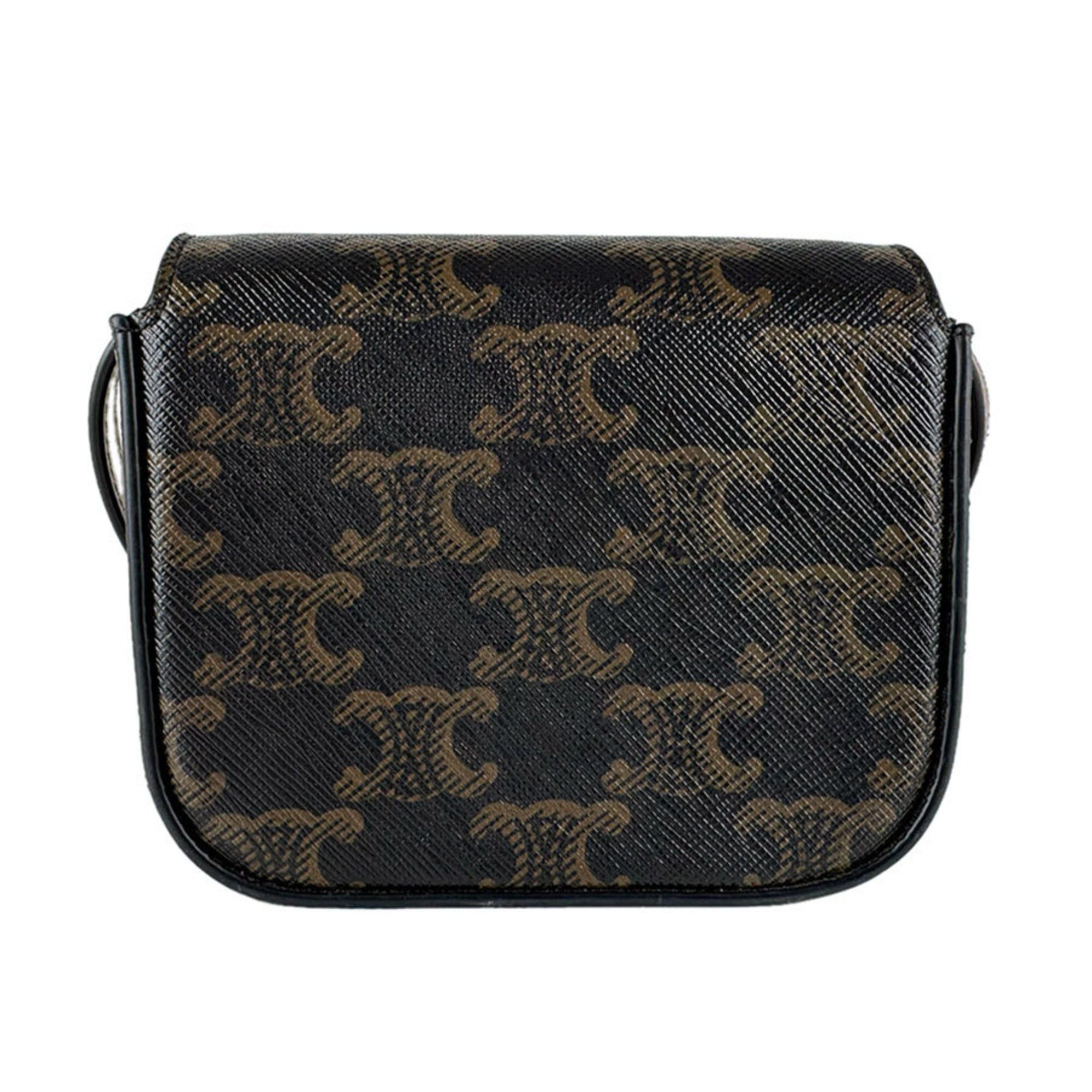 Celine Celine Triomphe Mini Claude Shoulder Bag, Coated Canvas, Brown, Women's, z9713 Size ONE SIZE - 3 Thumbnail