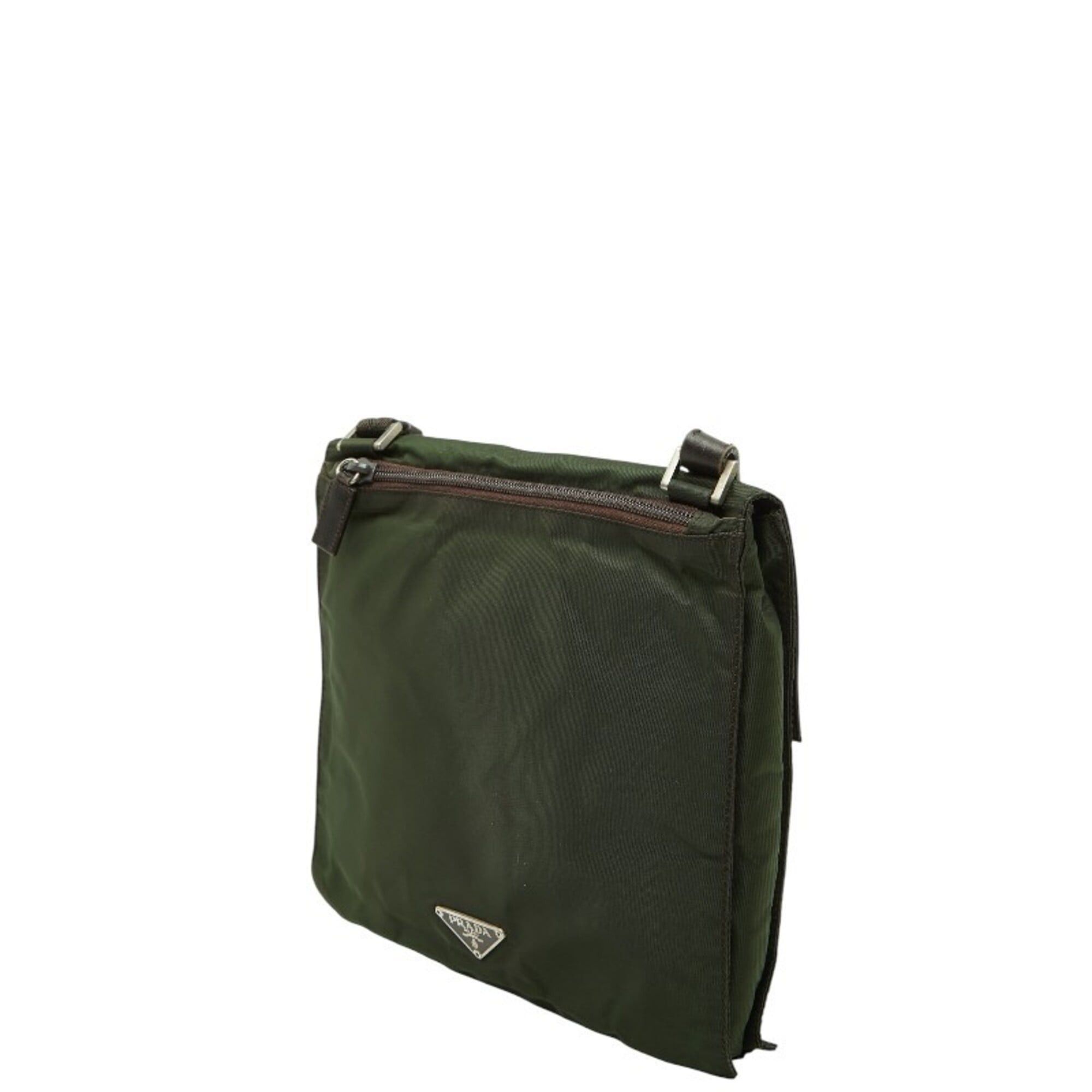 Prada Prada Triangle Logo Plate Crossbody Shoulder Bag V265 Khaki Brown Nylon Women's PRADA Size ONE SIZE - 2 Thumbnail