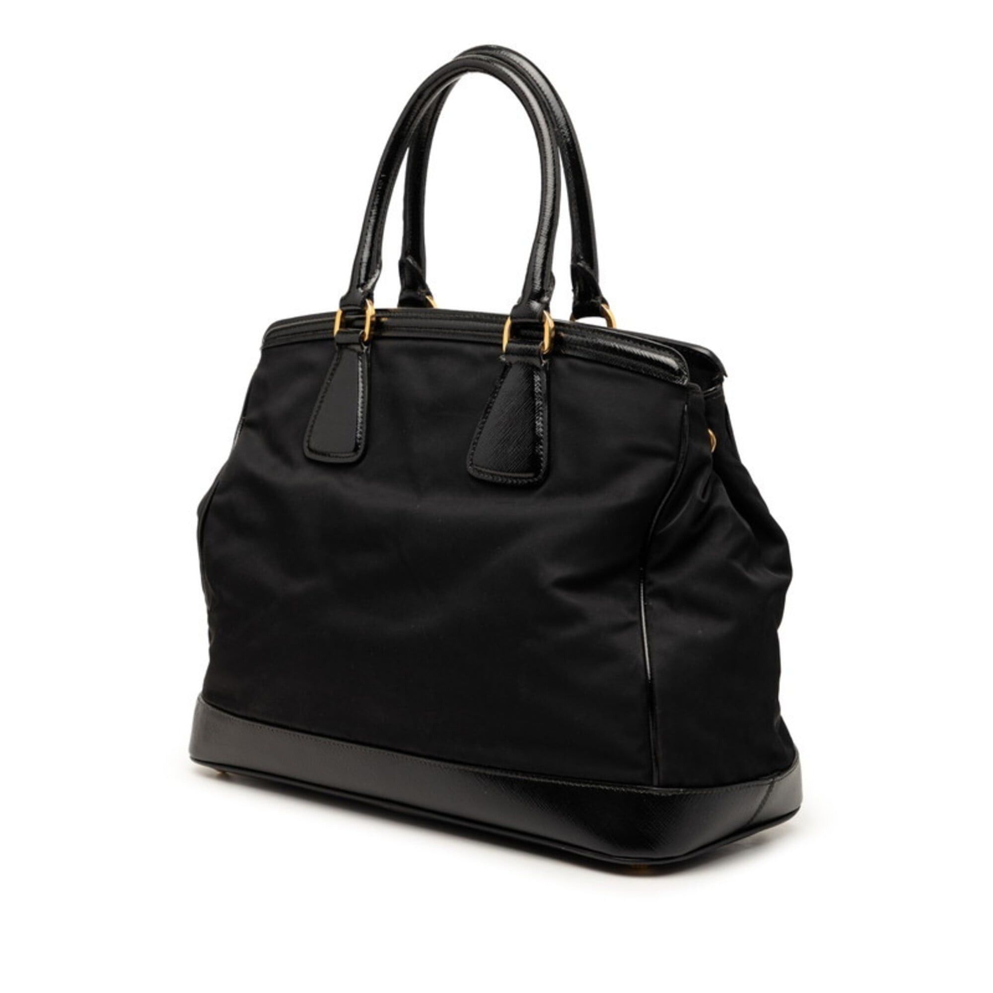 Prada Prada Saffiano Triangle Logo Plate Handbag, Black Nylon Leather, Women's PRADA Size ONE SIZE - 2 Thumbnail