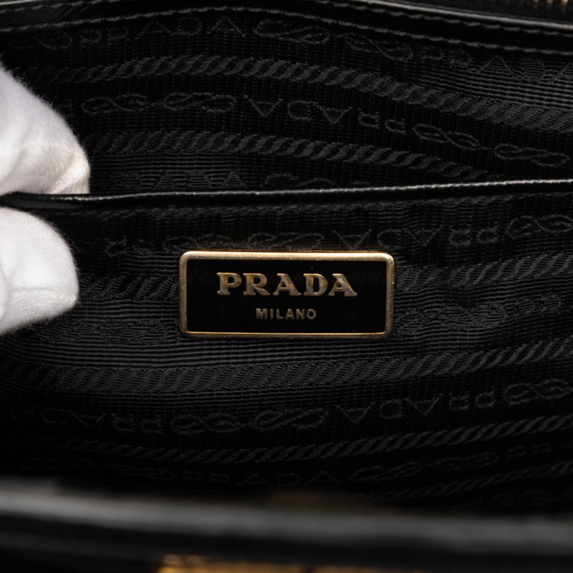 Prada Prada Saffiano Triangle Logo Plate Handbag, Black Nylon Leather, Women's PRADA Size ONE SIZE - 6 Thumbnail